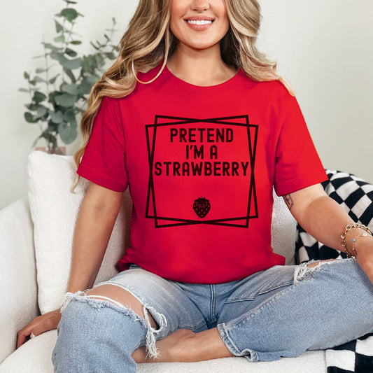 Pretend I'm a Strawberry Halloween Costume Shirt, Lazy Halloween T-Shirt Costume, Funny Halloween T-Shirt, Funny Unisex T Shirt