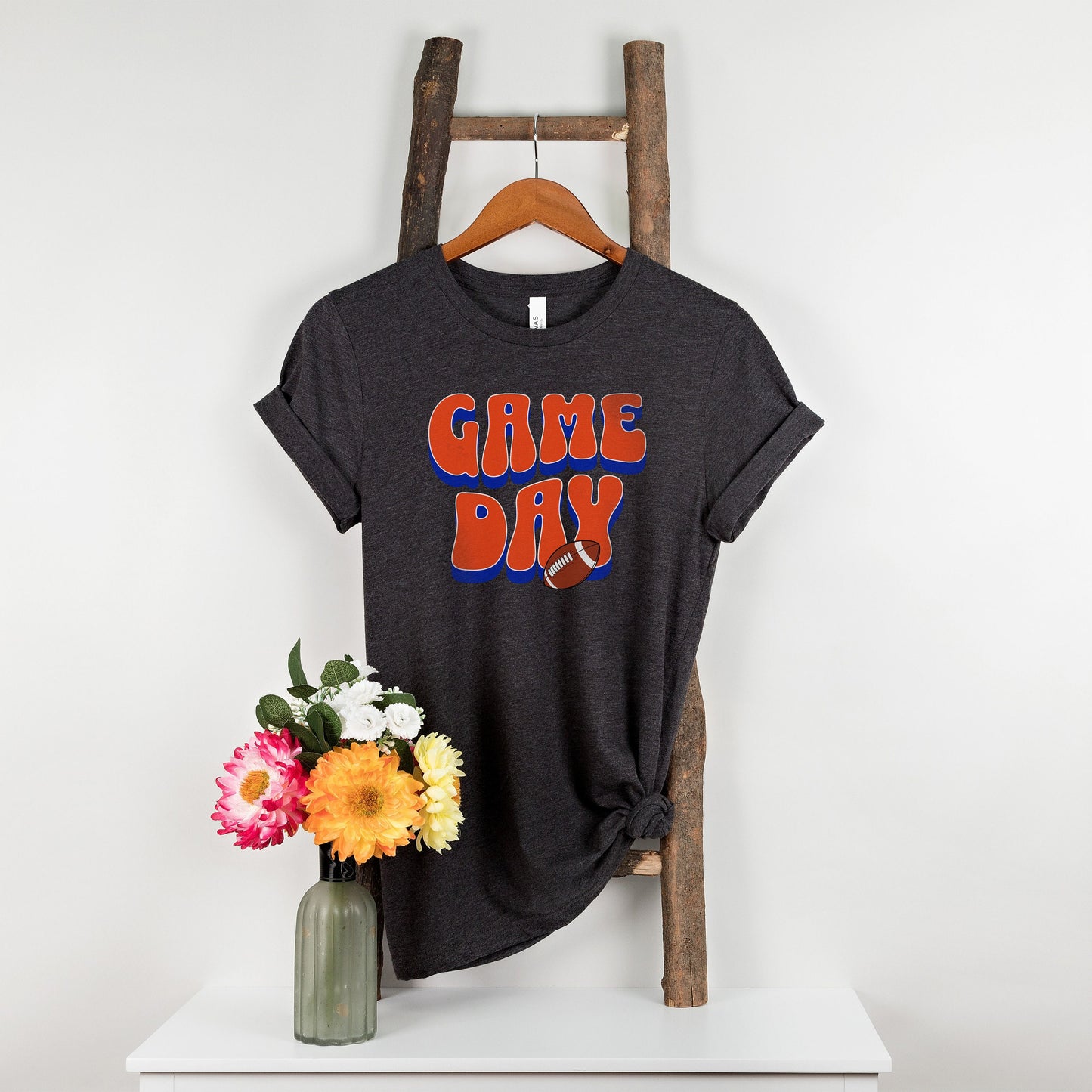 Womens Game Day Football Shirt - Orange and Blue Tee for Women