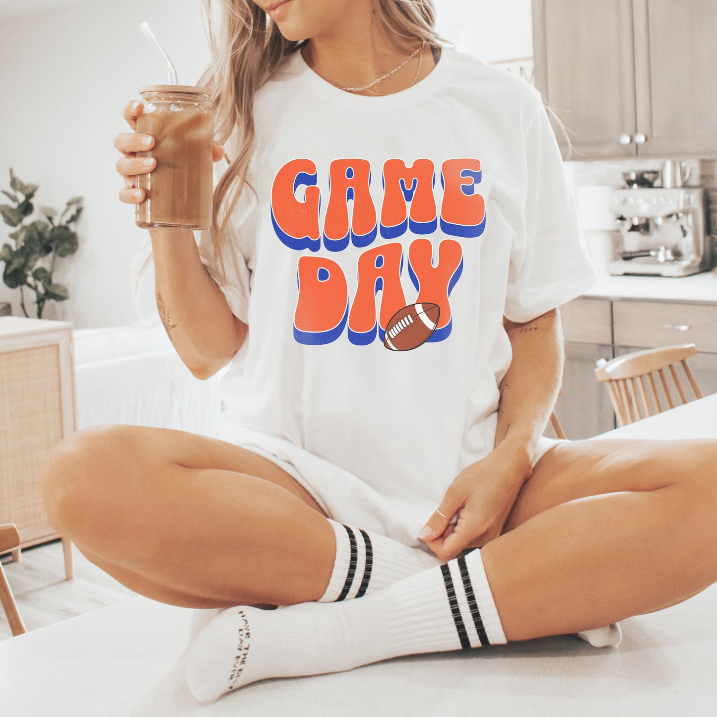 Womens Game Day Football Shirt - Orange and Blue Tee for Women