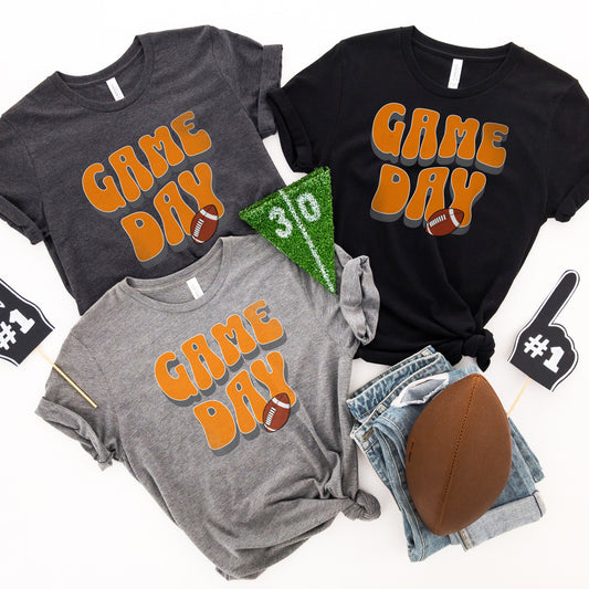 Football Game Day Tee - Orange  Grey Womens T-shirt