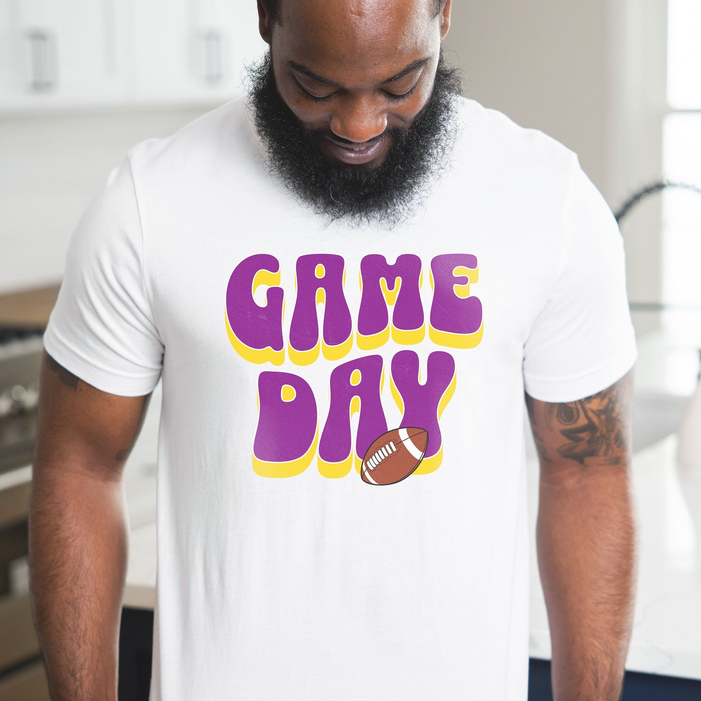 Football Game Day Tee - Purple and Gold  Womens College T-Shirt