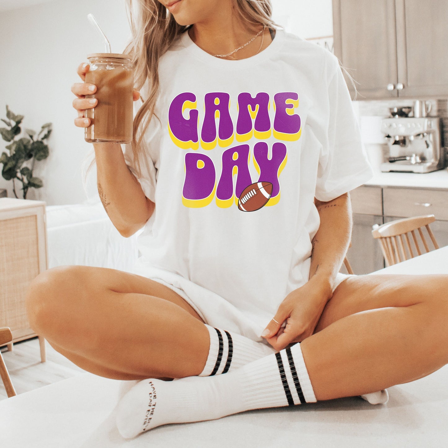 Football Game Day Tee - Purple and Gold  Womens College T-Shirt