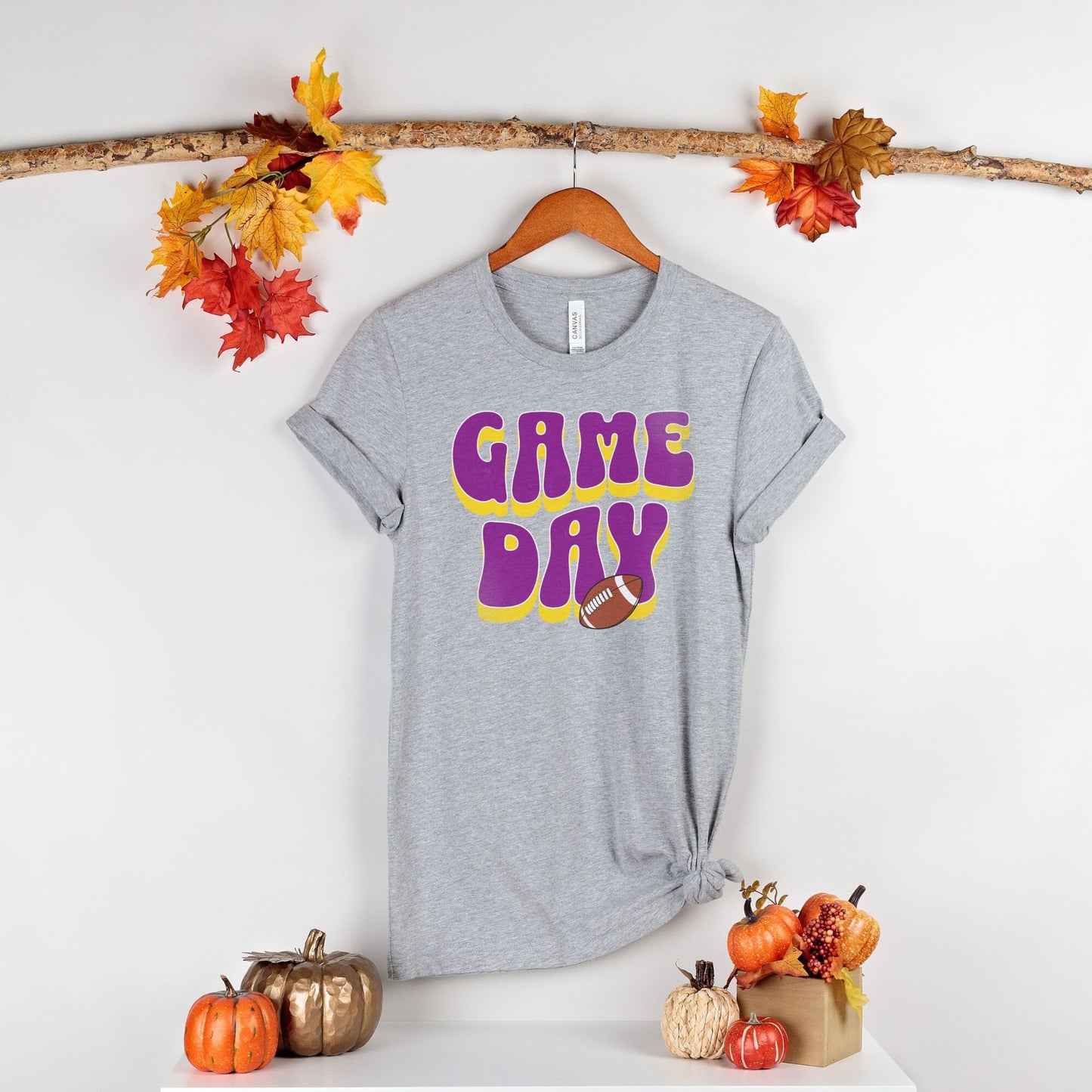 Football Game Day Tee - Purple and Gold  Womens College T-Shirt