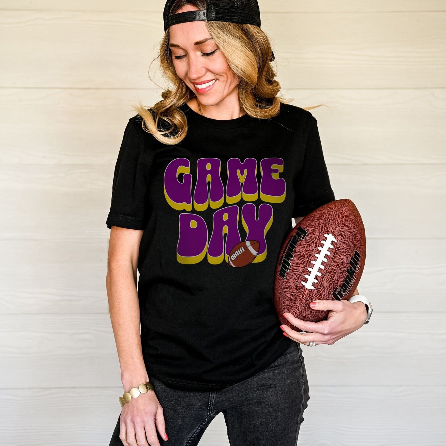 Football Game Day Tee - Purple and Gold  Womens College T-Shirt