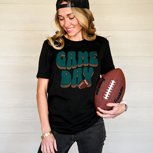 Game Day Football Tee - Teal Gold and Black College T-shirt