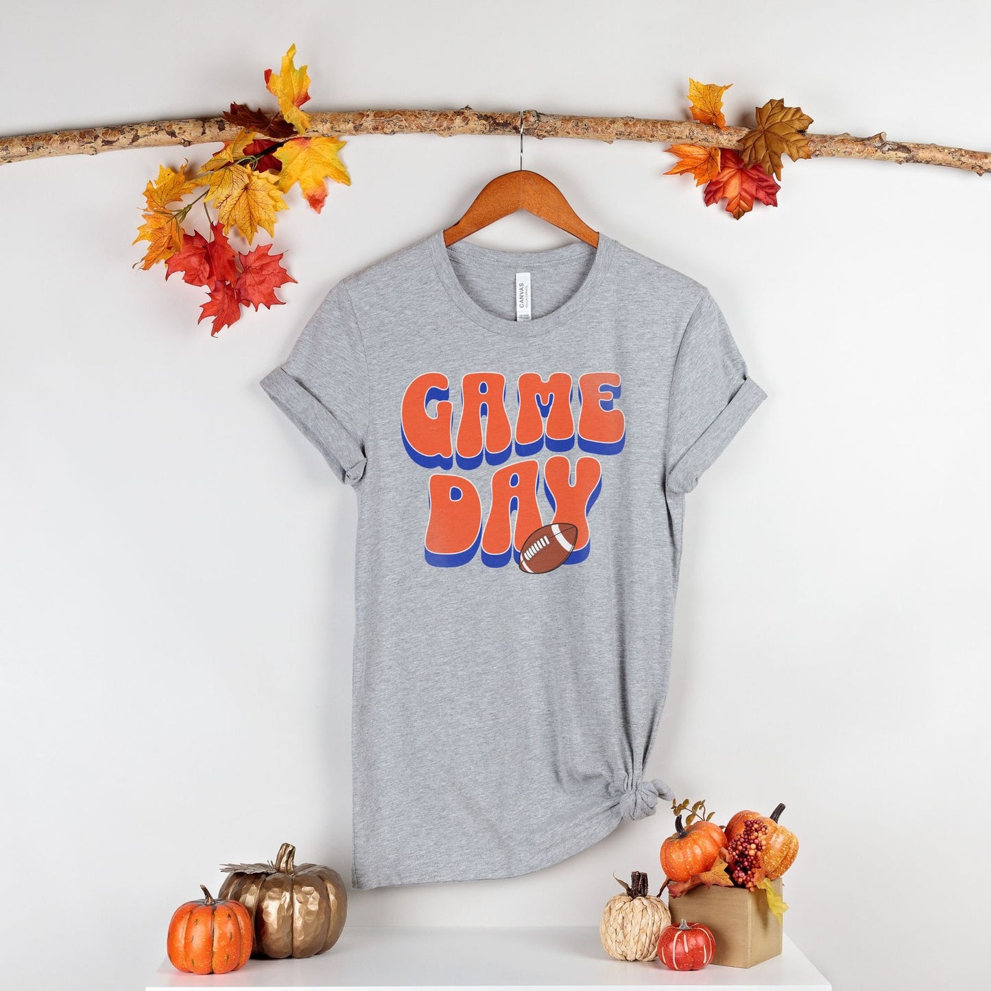 Womens Game Day Football Shirt - Orange and Blue Tee for Women