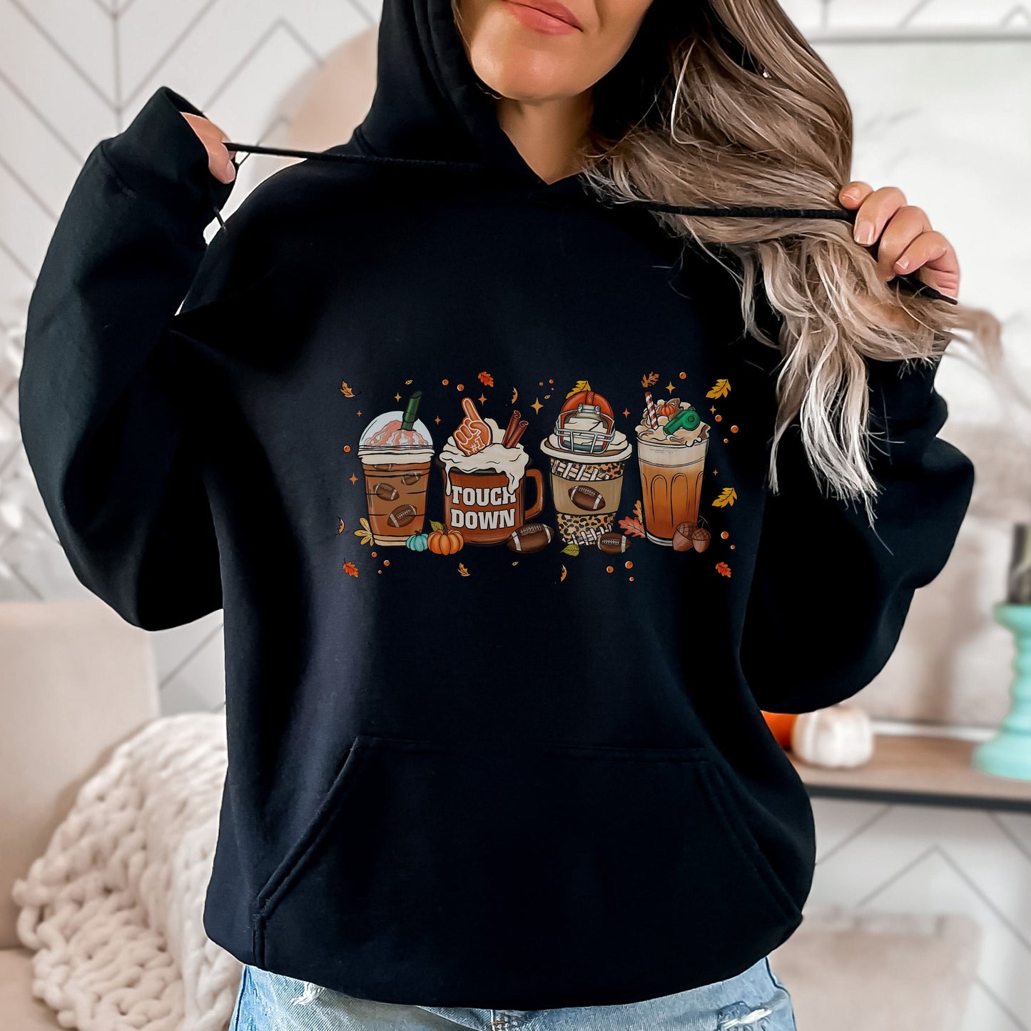 Fall Coffee Hoodie - Football and Thanksgiving Themed Sweatshirt for Coffee Lovers