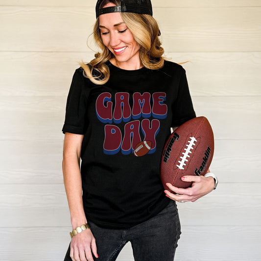 Game Day Football Shirt - Garnet and Blue - Womens Tee - College Football Theme