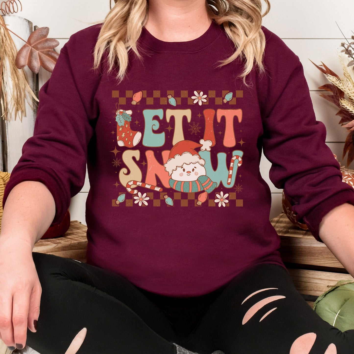 Retro Let it Snow Sweatshirt, Christmas Snowman Sweatshirt