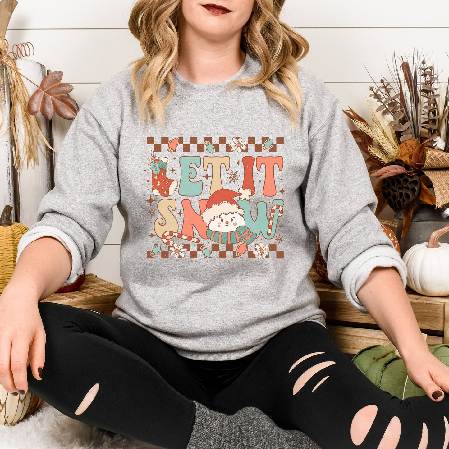 Retro Let it Snow Sweatshirt, Christmas Snowman Sweatshirt