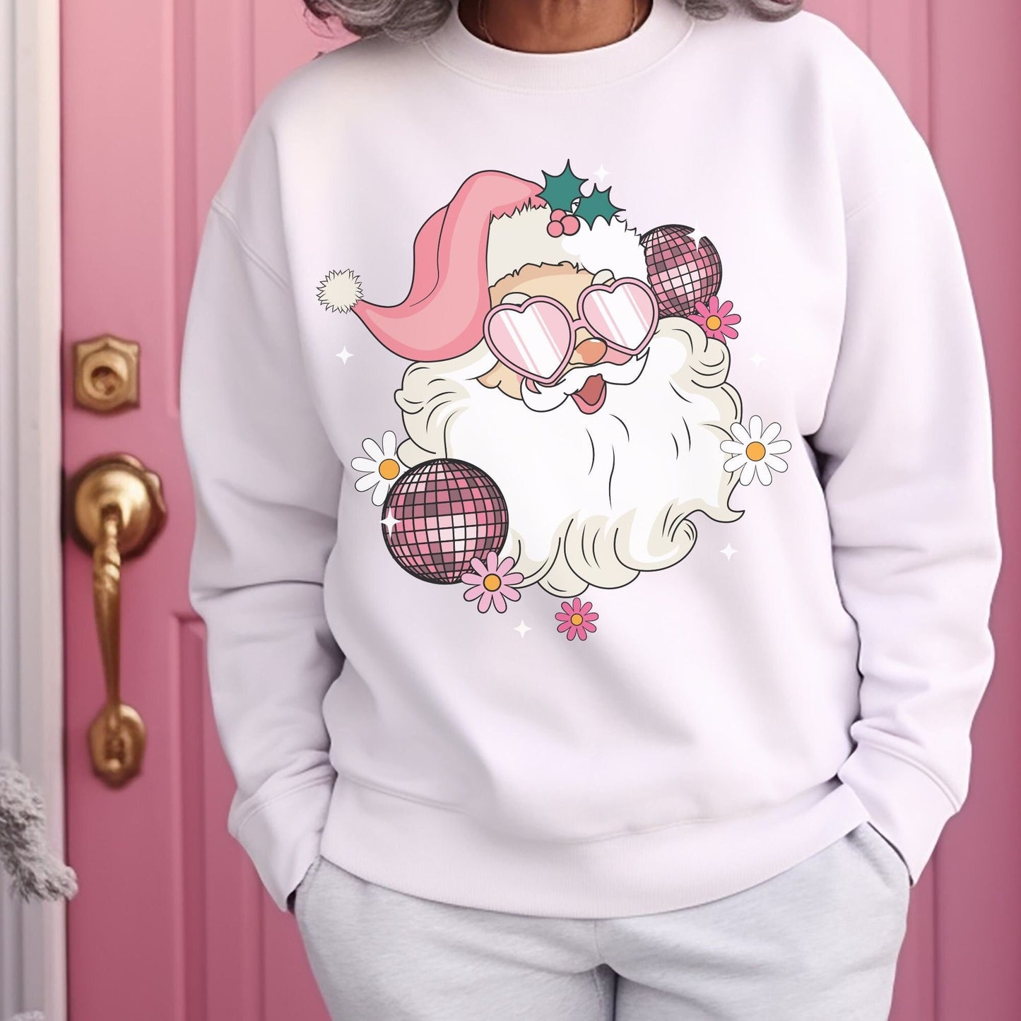 Trendy Womens Christmas Retro Christmas Santa Sweatshirt