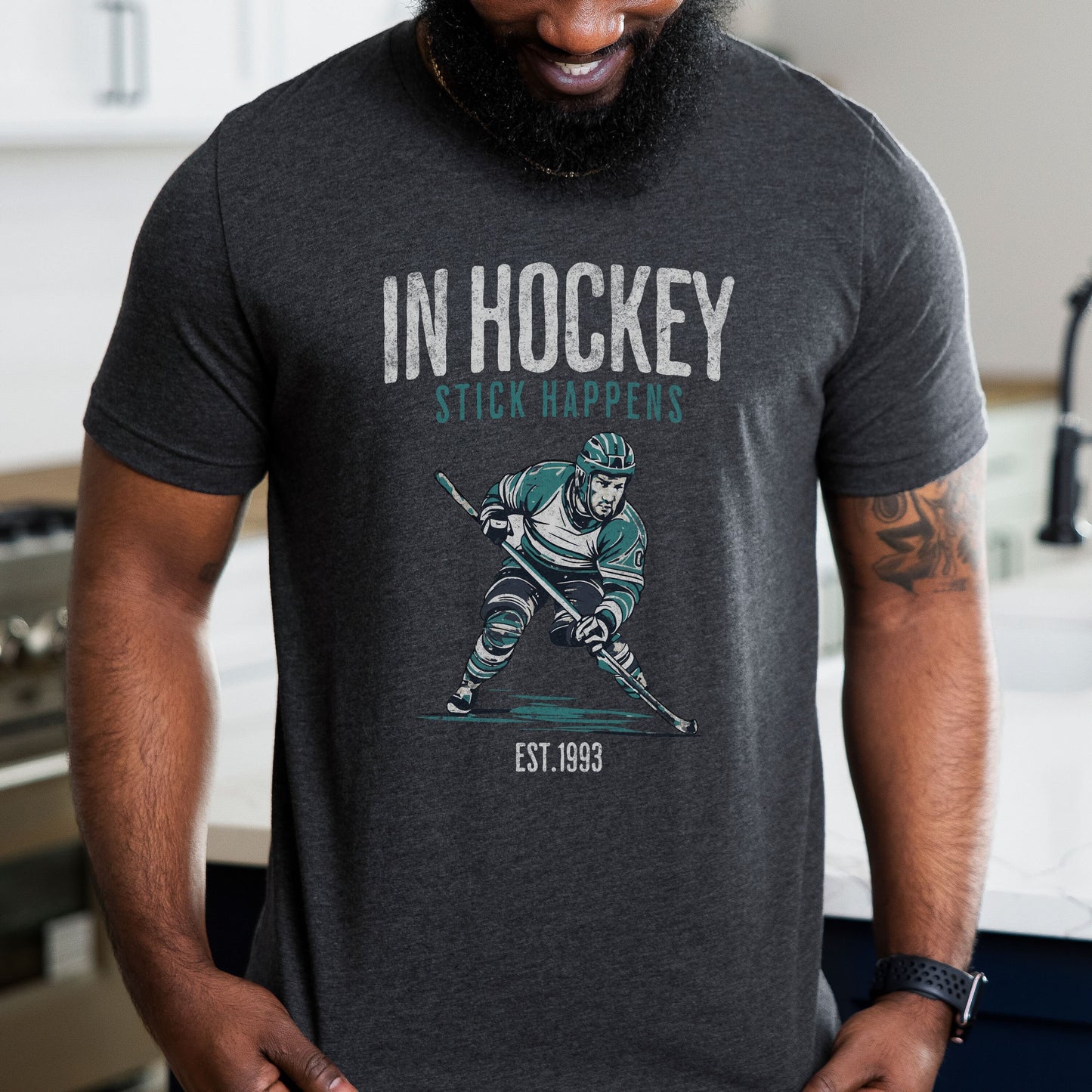 Hockey Fan Sports Tee - Funny Gift for Hockey Player - Game Day T-shirt with Sticks