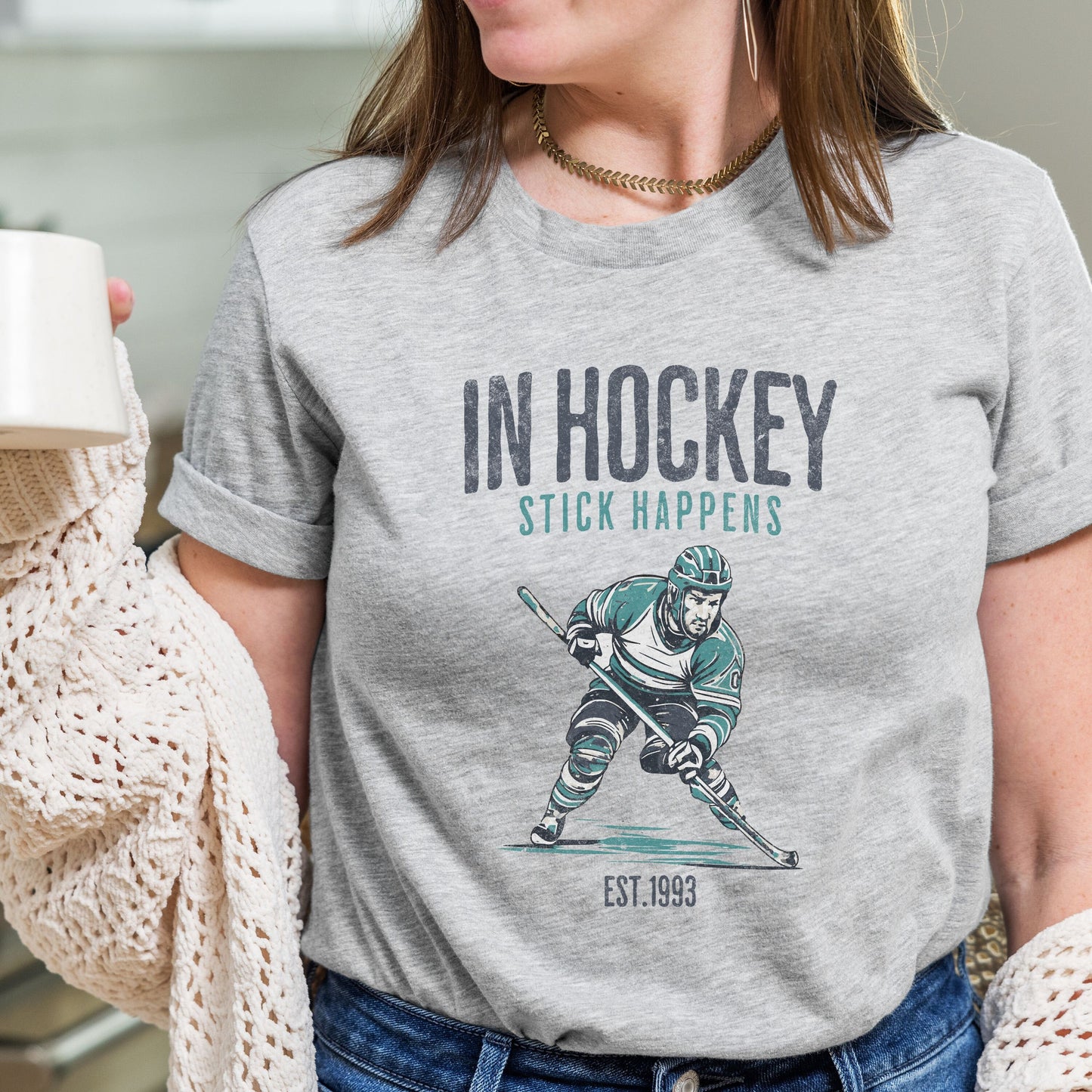 Hockey Fan Sports Tee - Funny Gift for Hockey Player - Game Day T-shirt with Sticks