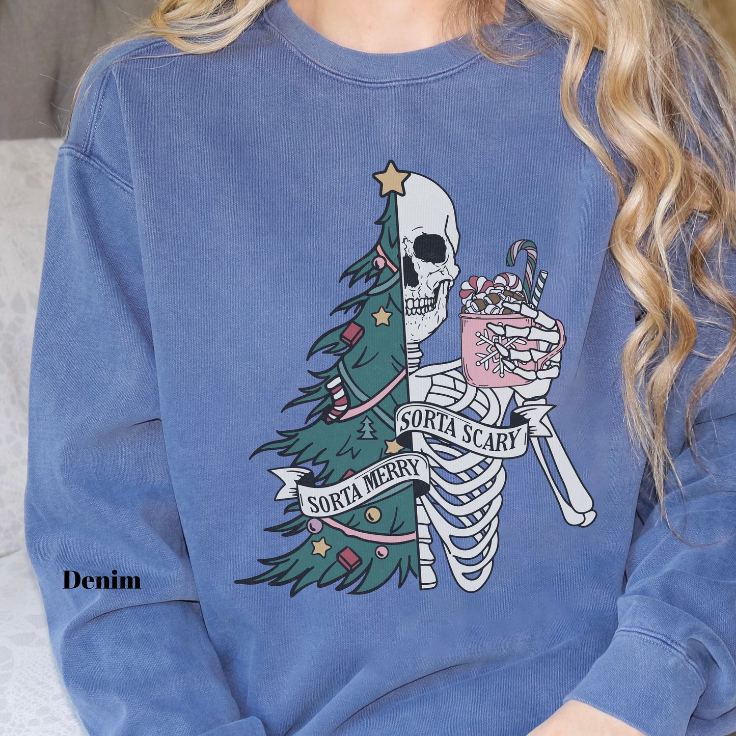 Skeleton Christmas Tree Stay Spooky Comfort Colors Sweatshirt