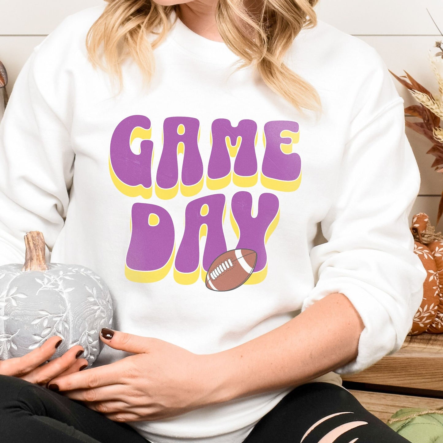 Game Day Football Sweatshirt - Purple and Gold  Game Day College Crewneck