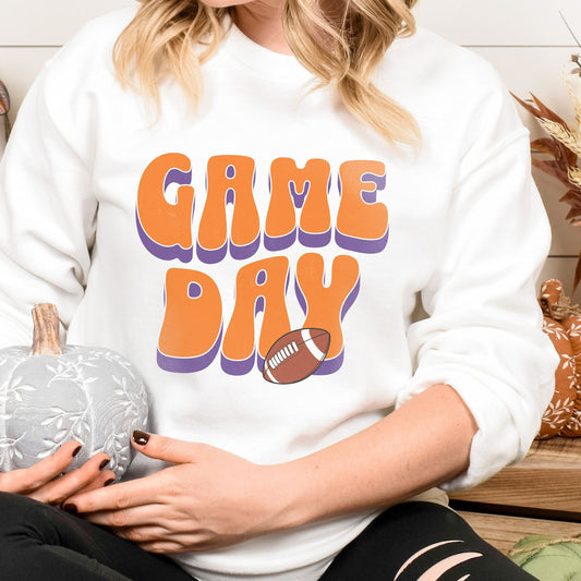 Game Day Football Sweatshirt - Orange & Purple - College Team Womens Sweatshirt