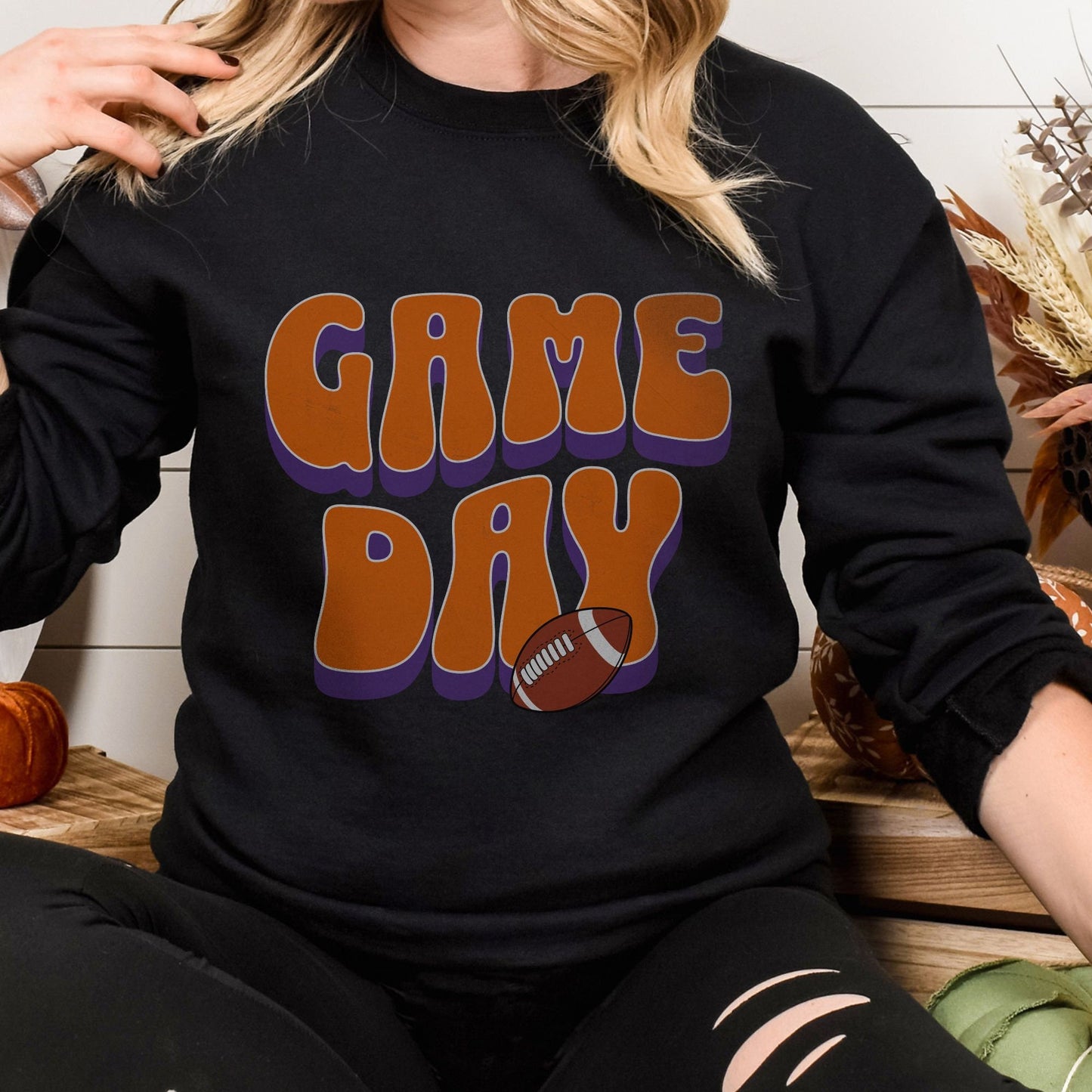 Game Day Football Sweatshirt - Orange & Purple - College Team Womens Sweatshirt