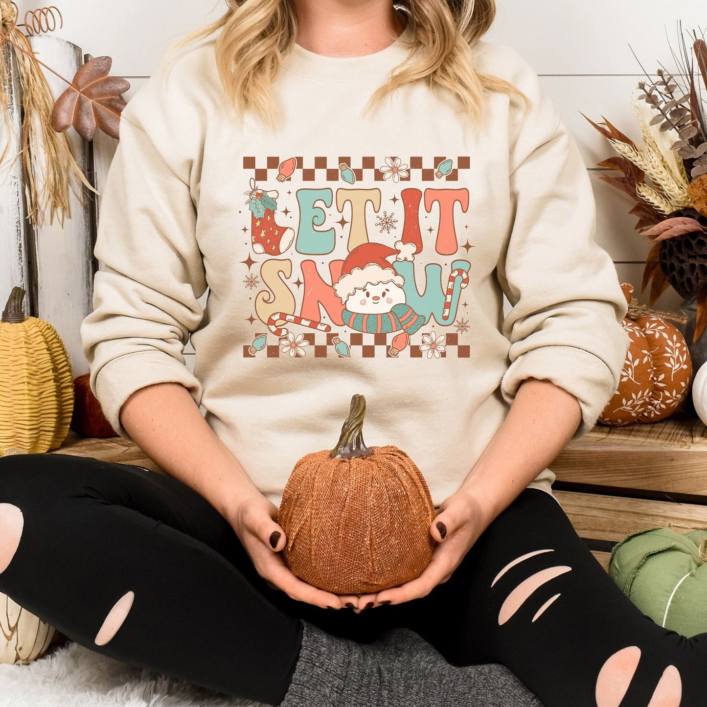 Retro Let it Snow Sweatshirt, Christmas Snowman Sweatshirt