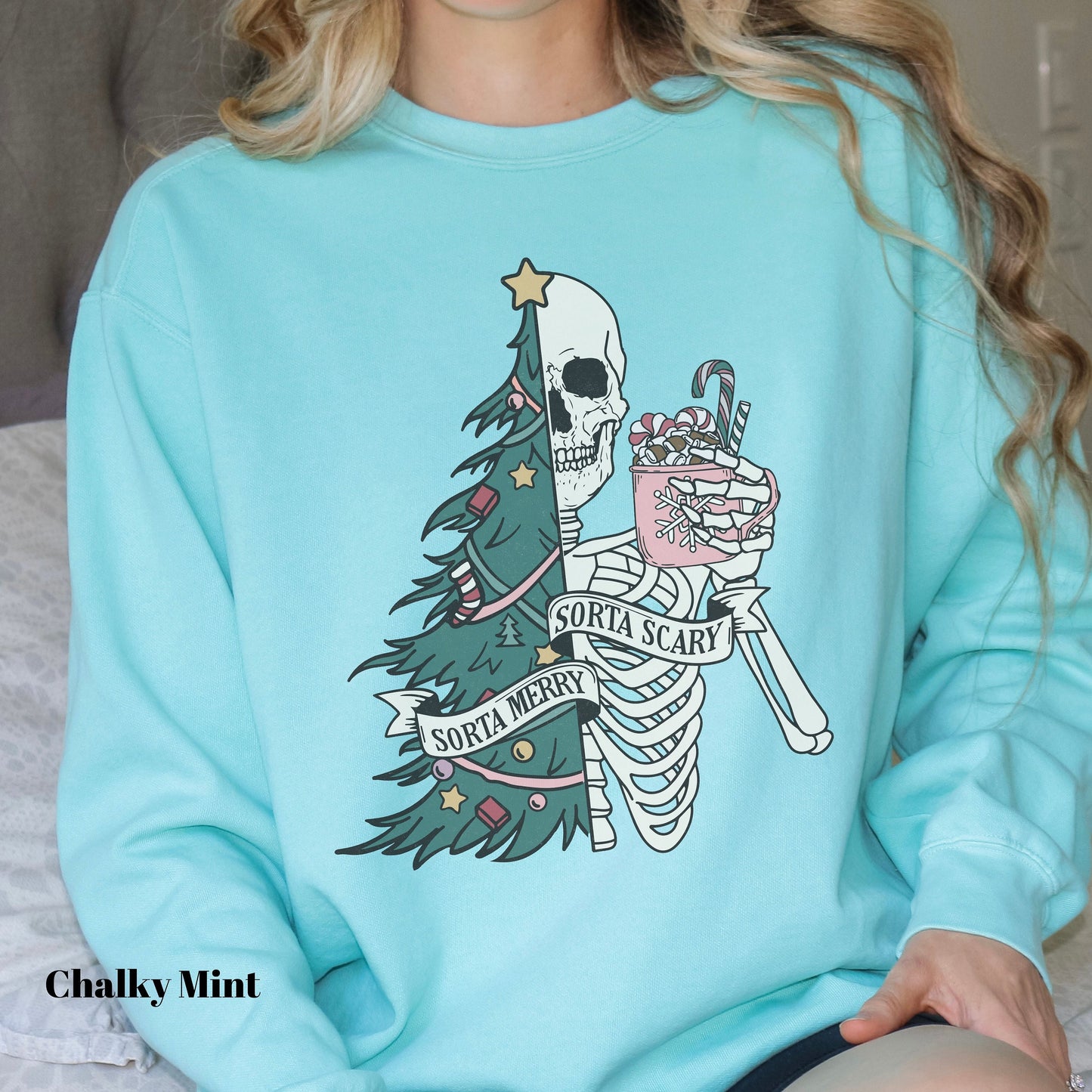 Skeleton Christmas Tree Stay Spooky Comfort Colors Sweatshirt