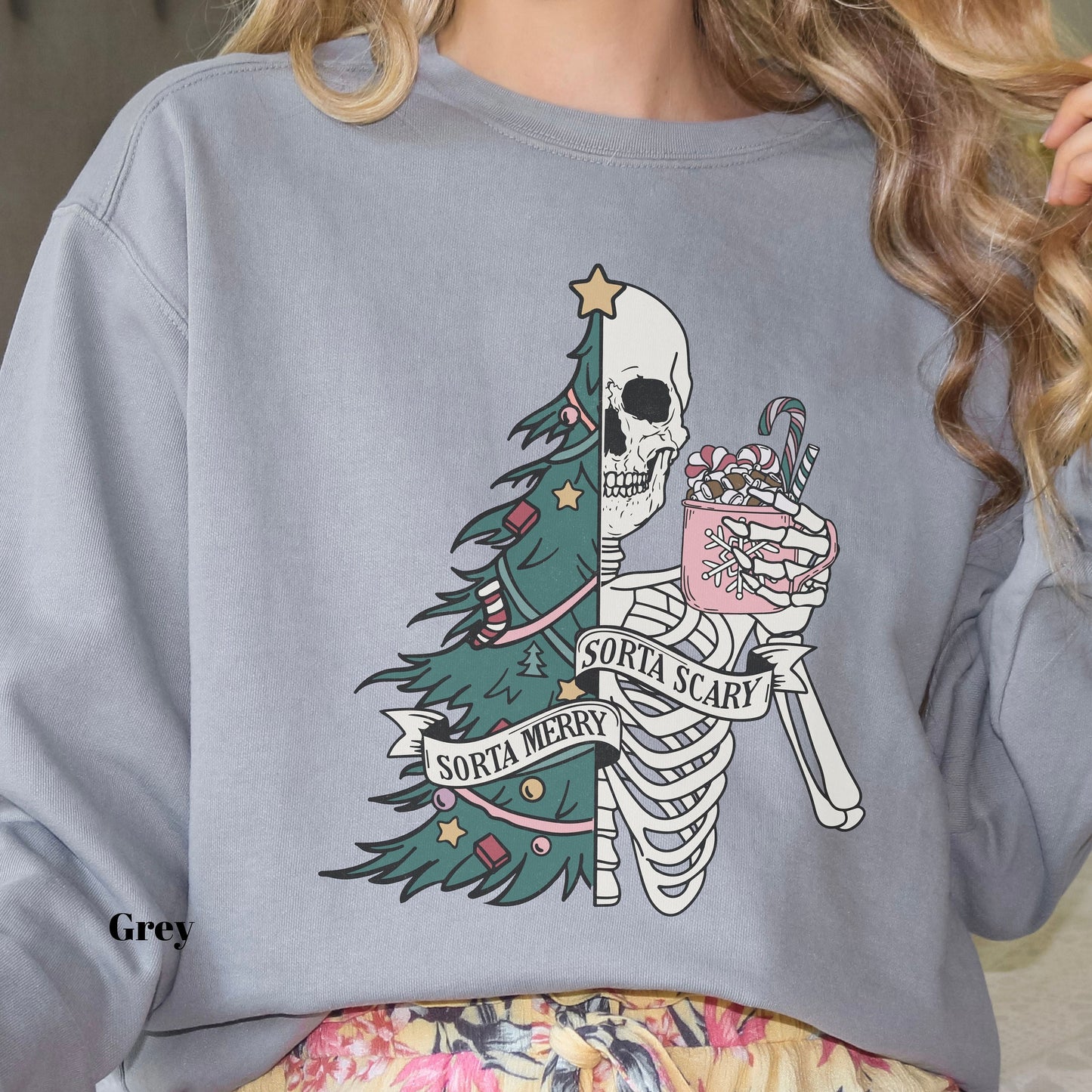 Skeleton Christmas Tree Stay Spooky Comfort Colors Sweatshirt