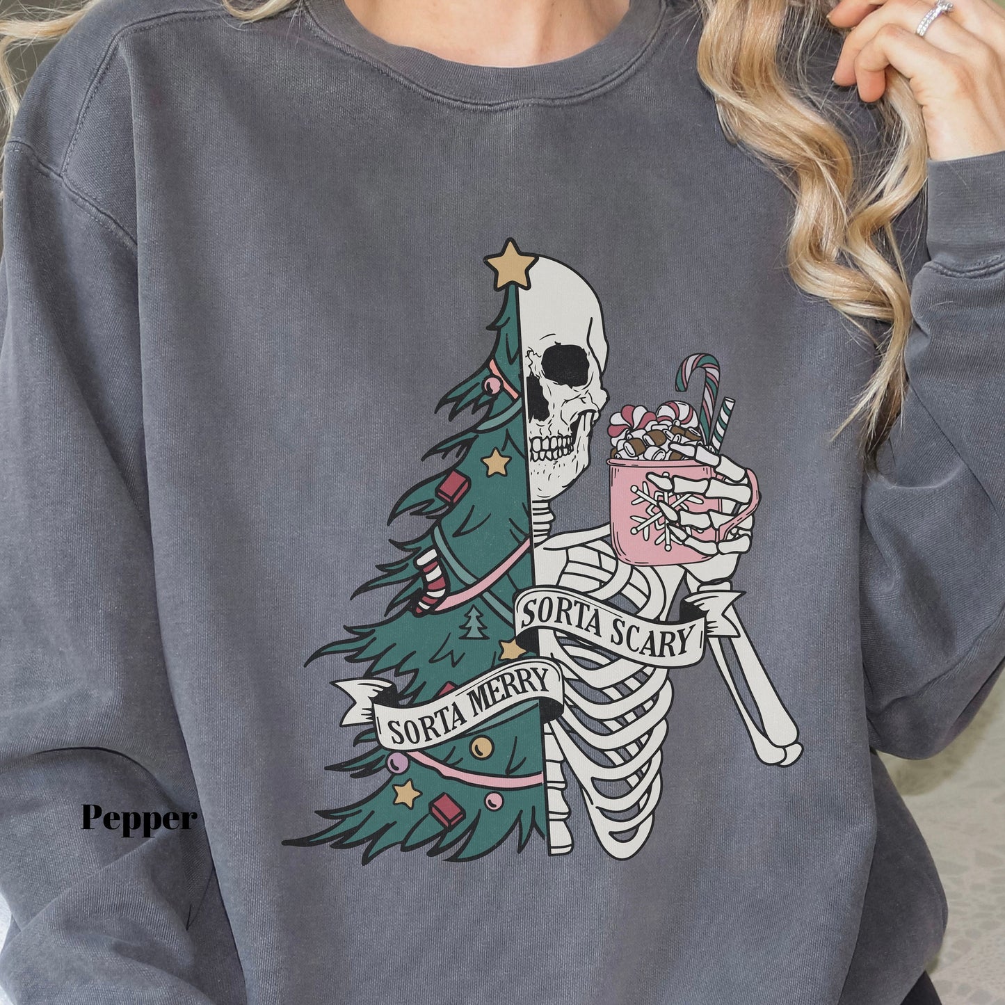 Skeleton Christmas Tree Stay Spooky Comfort Colors Sweatshirt