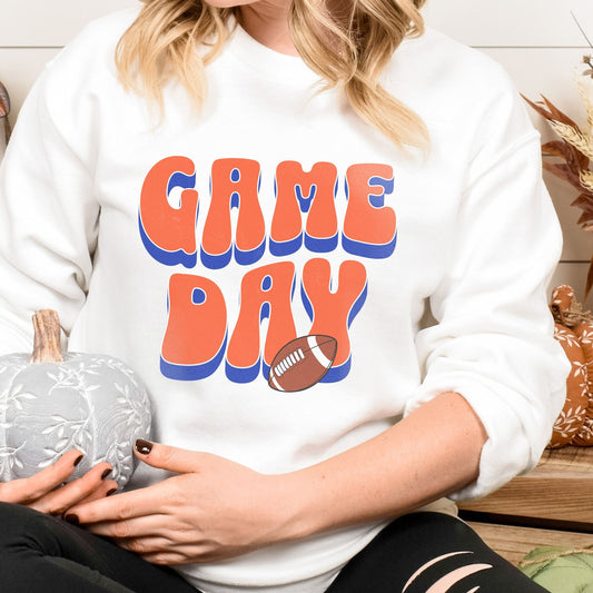 Womens Game Day Apparel - Football Sweatshirt - Orange and Blue Design