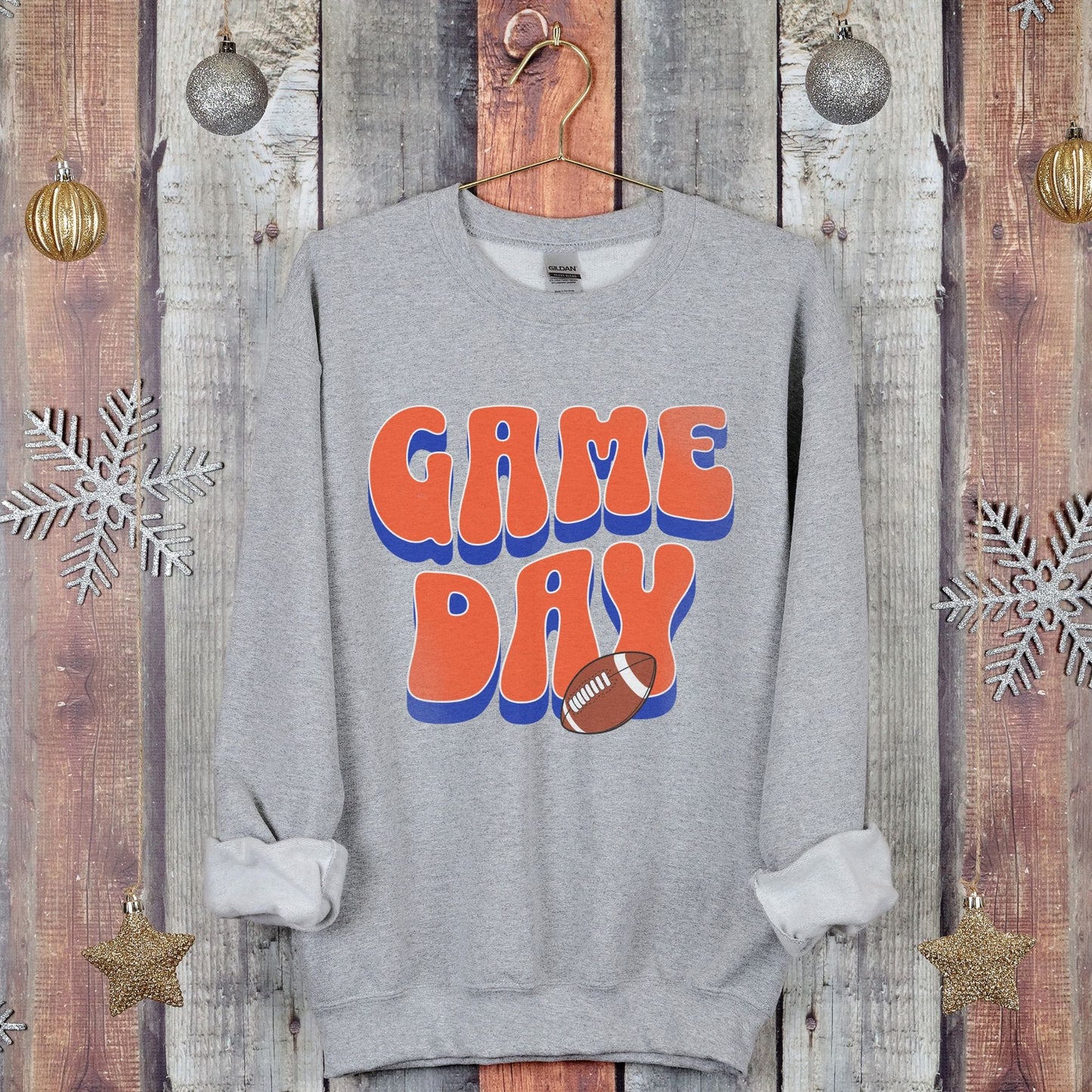 Womens Game Day Apparel - Football Sweatshirt - Orange and Blue Design