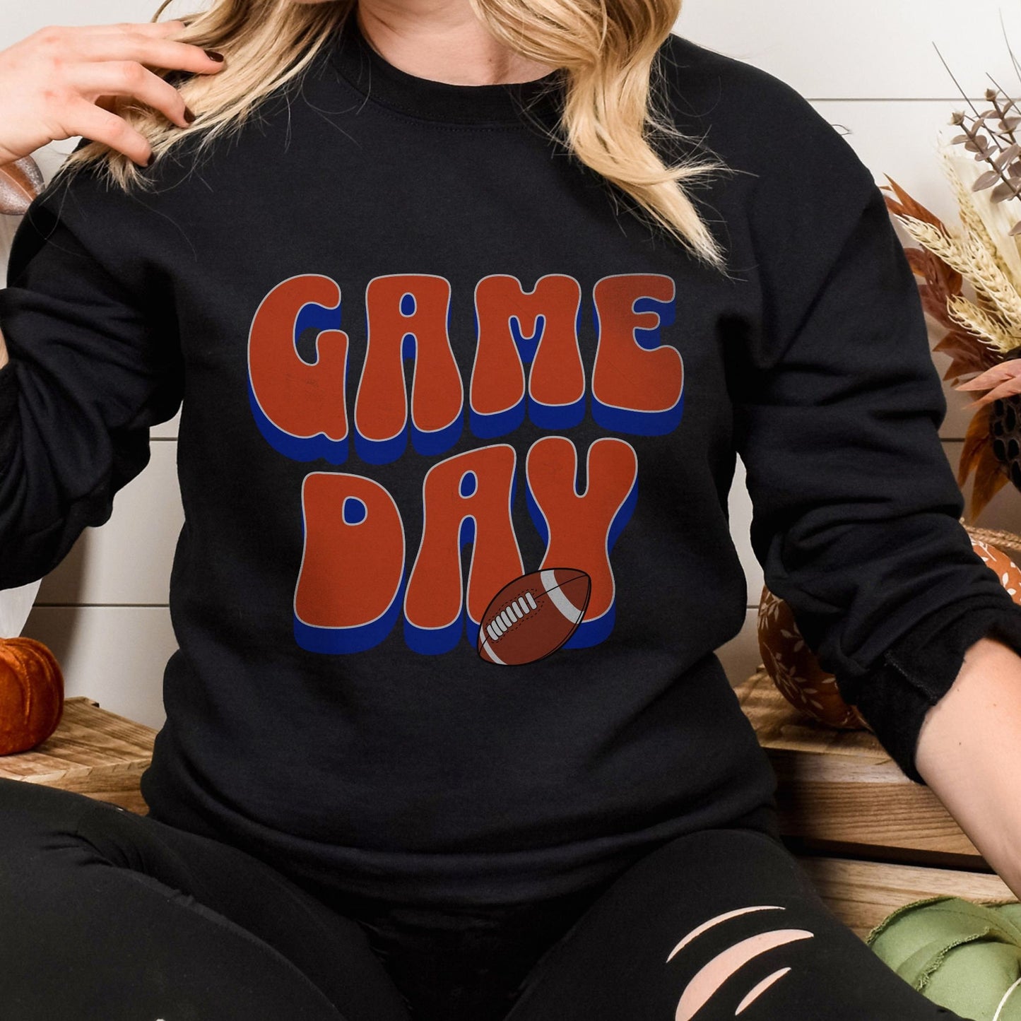 Womens Game Day Apparel - Football Sweatshirt - Orange and Blue Design