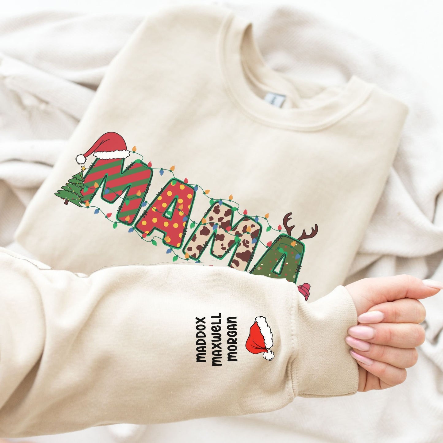 Custom Mama Sweatshirt, Christmas Mama Claus Sweatshirt