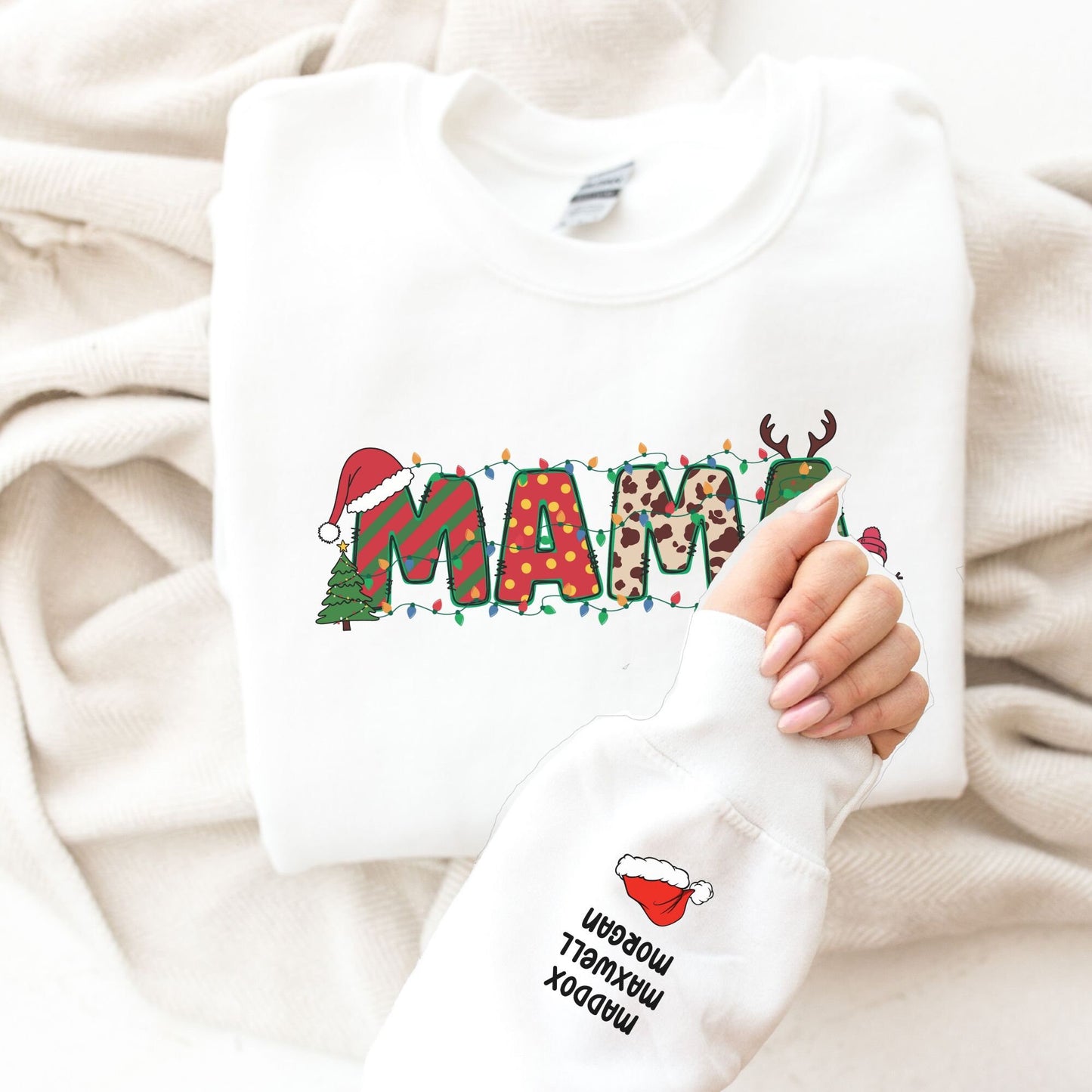 Custom Mama Sweatshirt, Christmas Mama Claus Sweatshirt