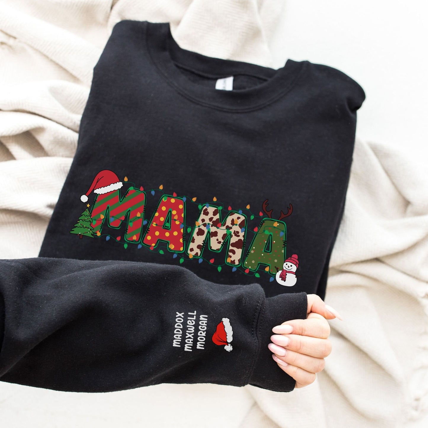 Custom Mama Sweatshirt, Christmas Mama Claus Sweatshirt