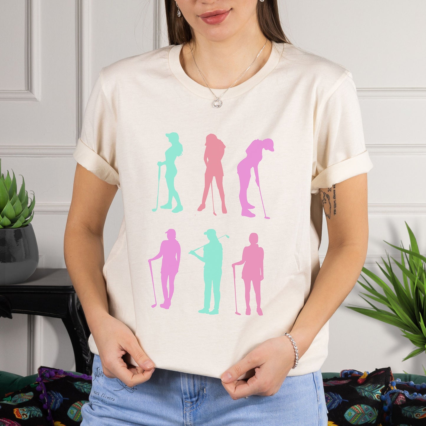 Cute Colorful Golf Mom Silhouette Shirt