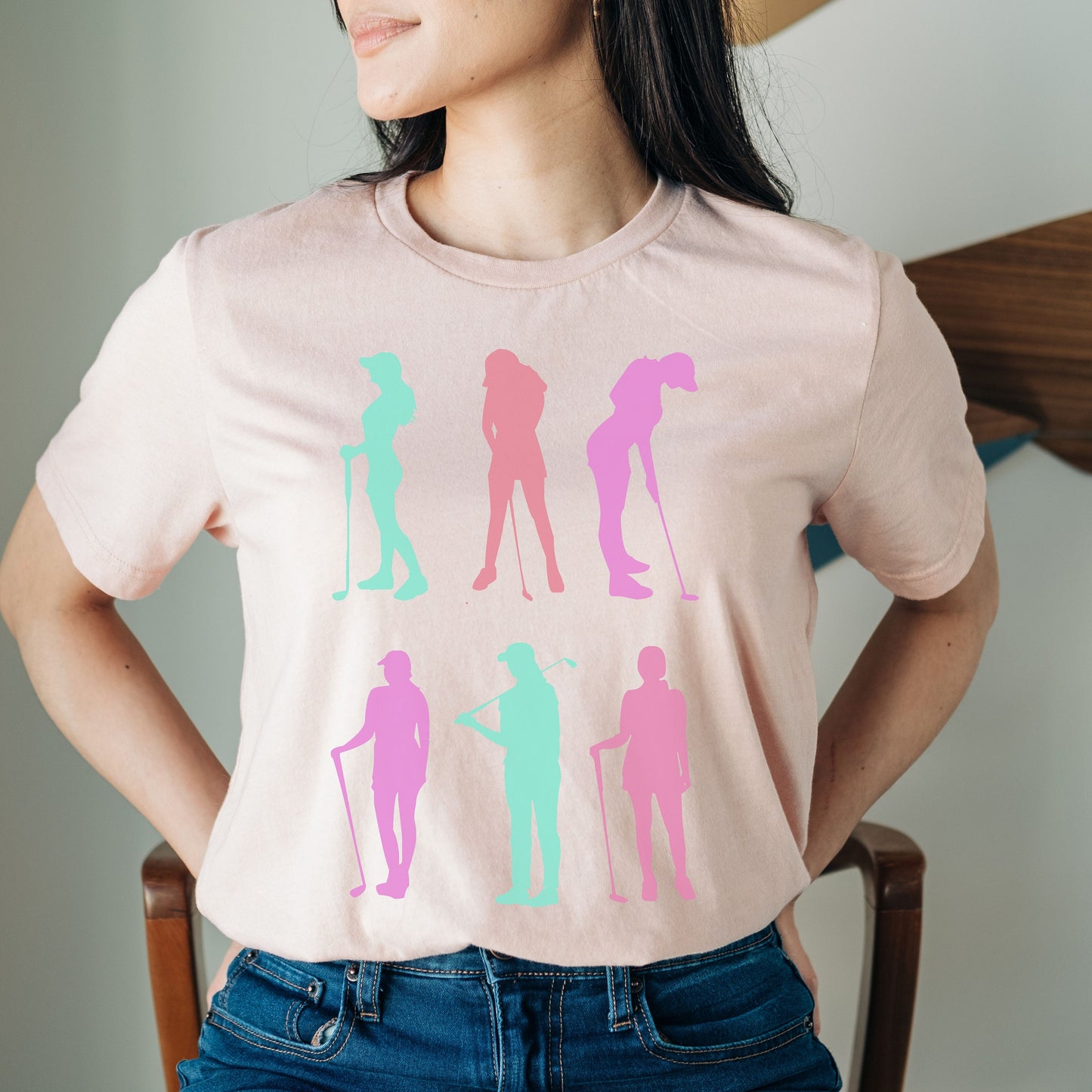 Cute Colorful Golf Mom Silhouette Shirt