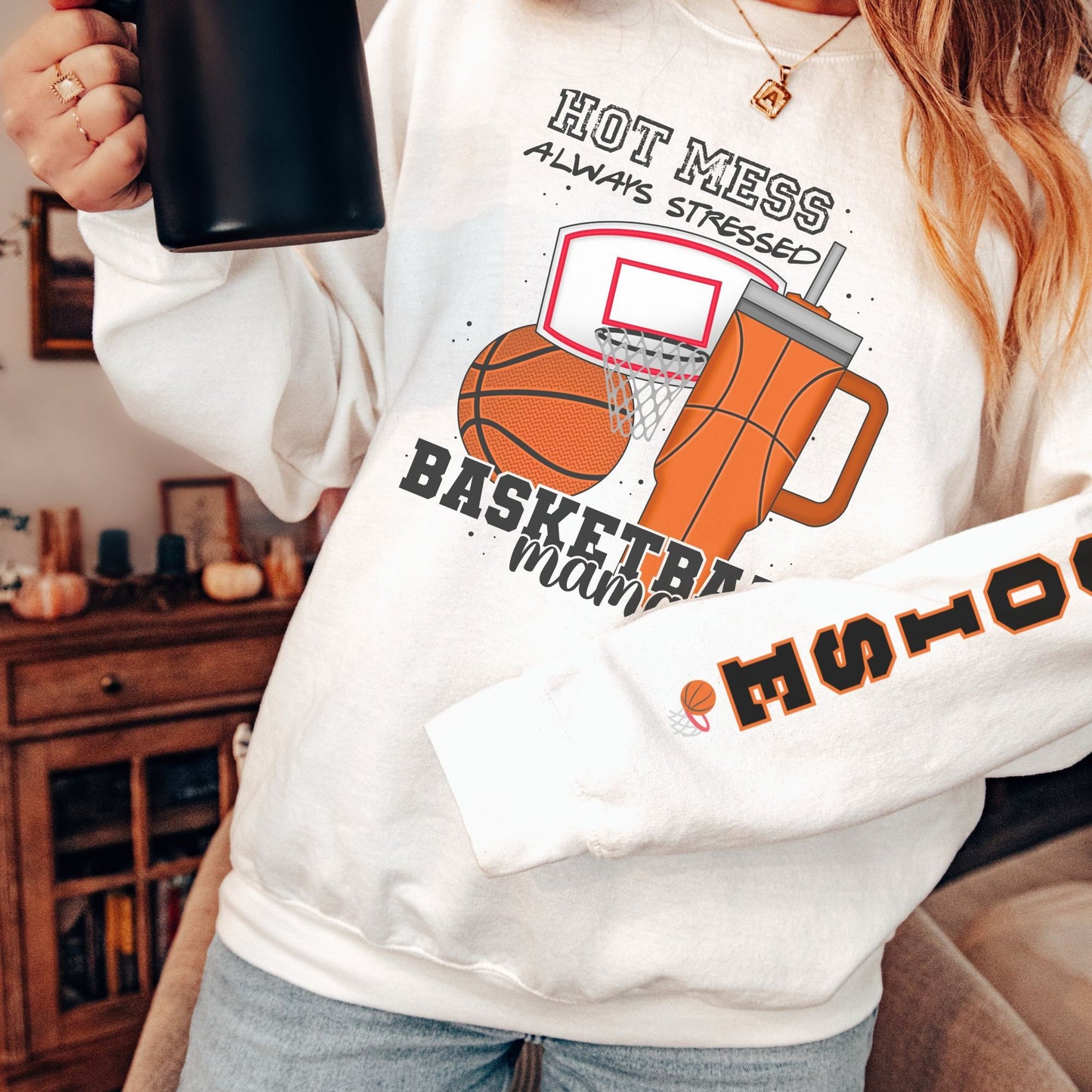 Custom Basketball Mama Hot Mess Always Stressed Sweatshirt