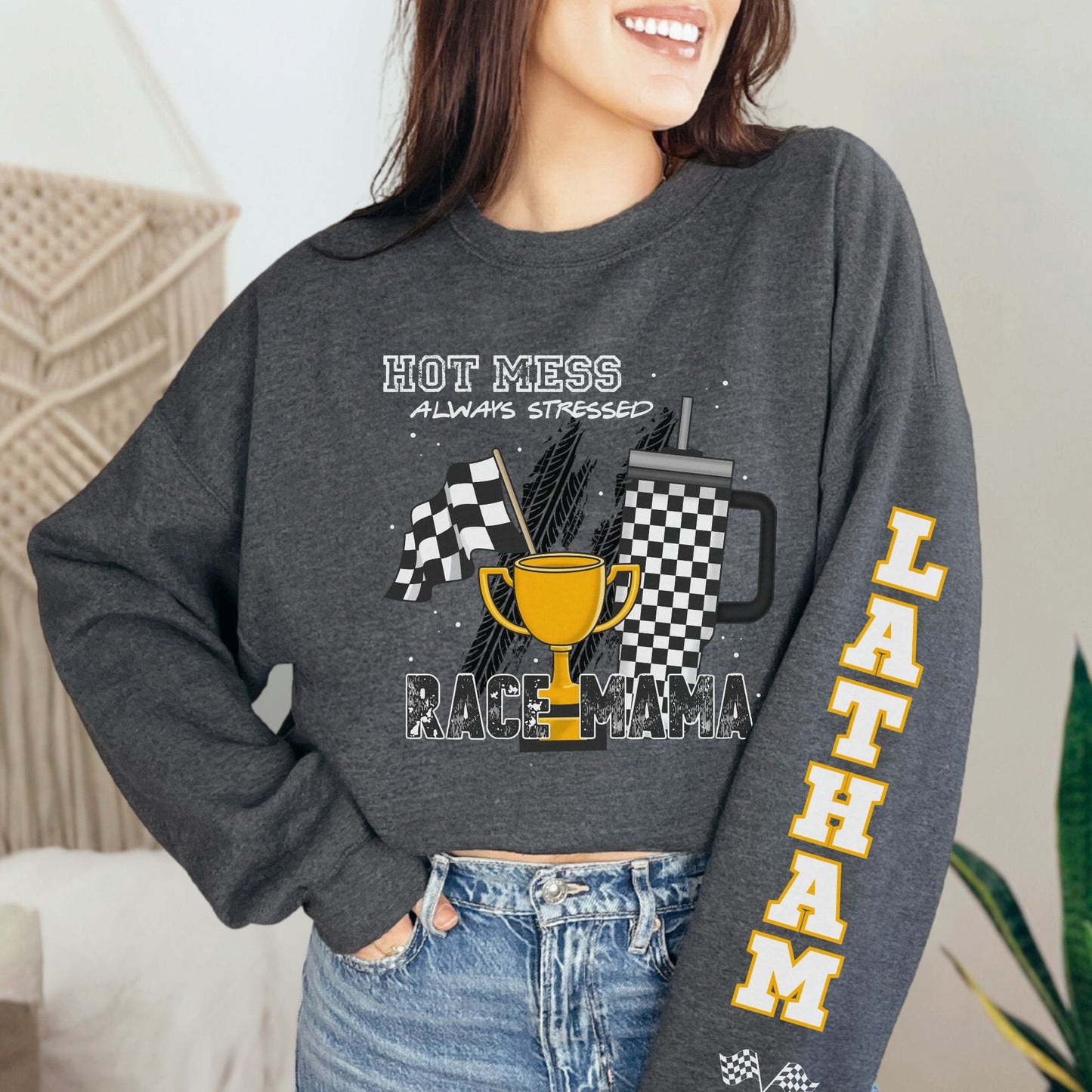 Personalized Racing Mama Hot Mess Always Stressed Sweatshirt