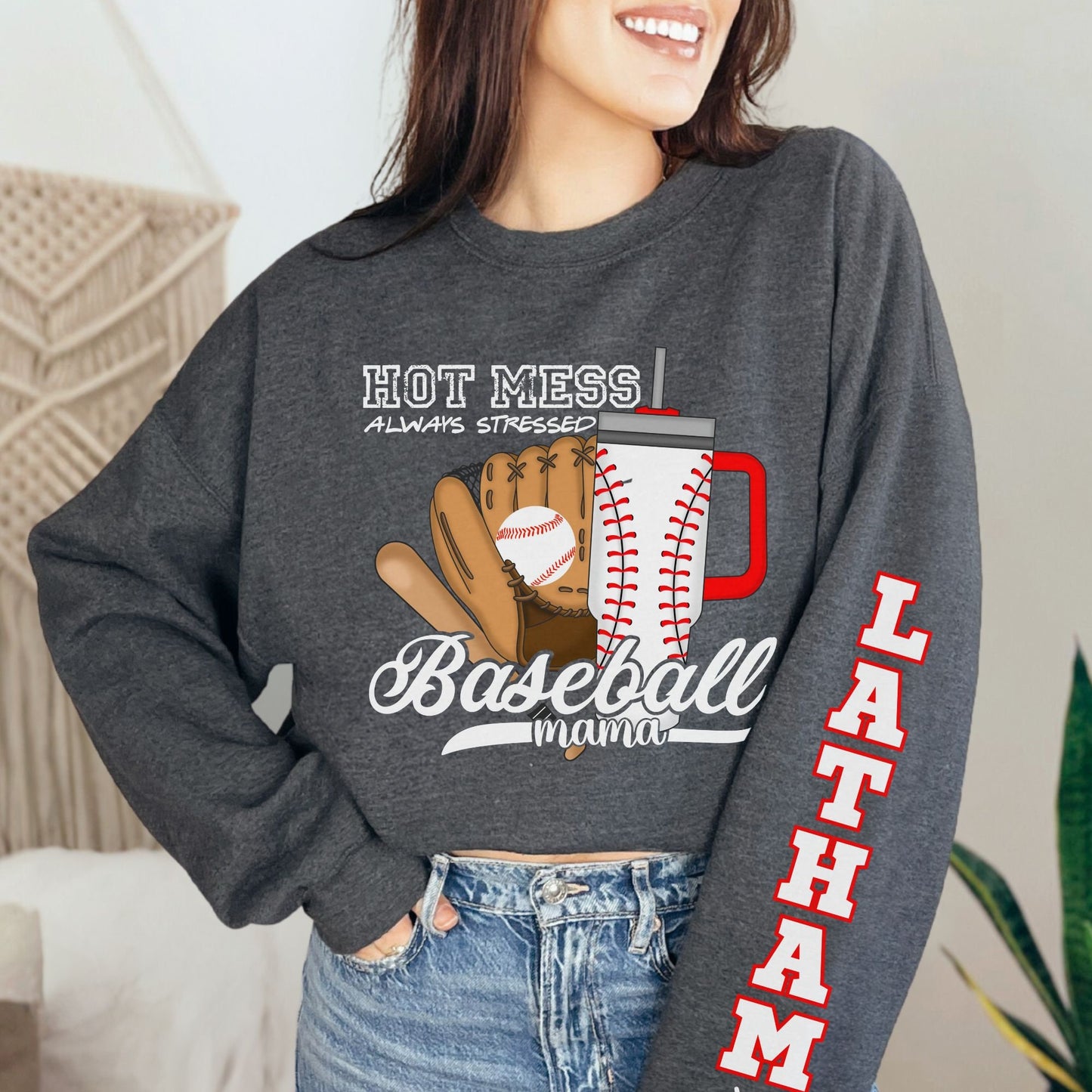 Custom Baseball Mama Hot Mess Always Stressed Sweatshirt