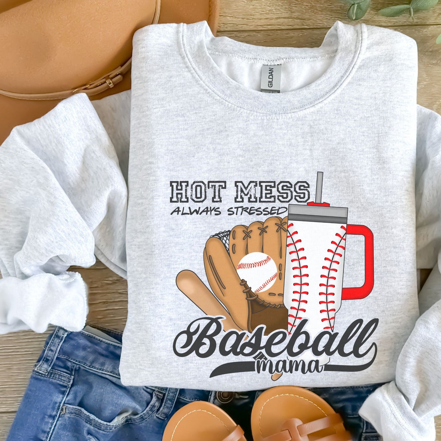 Custom Baseball Mama Hot Mess Always Stressed Sweatshirt