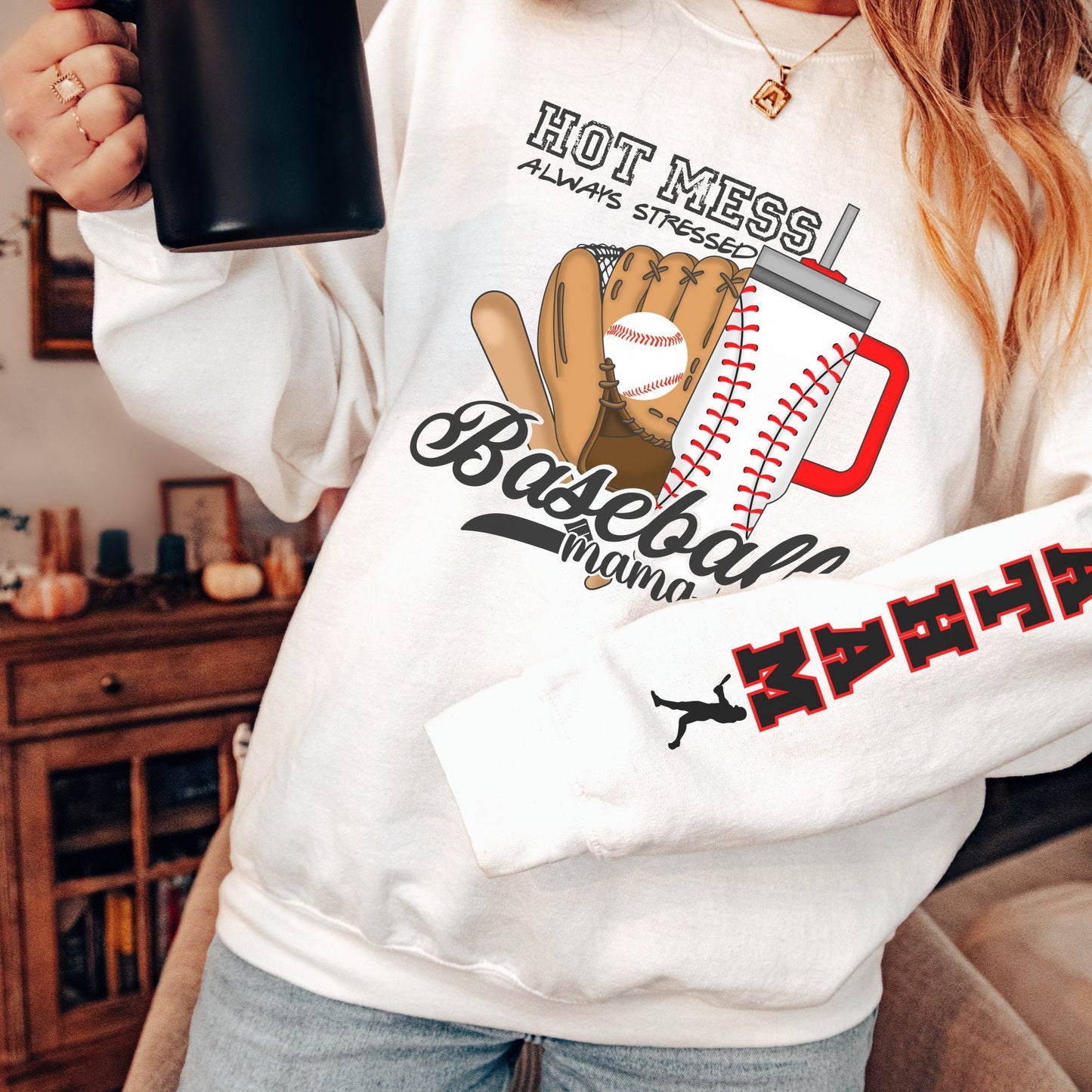 Custom Baseball Mama Hot Mess Always Stressed Sweatshirt