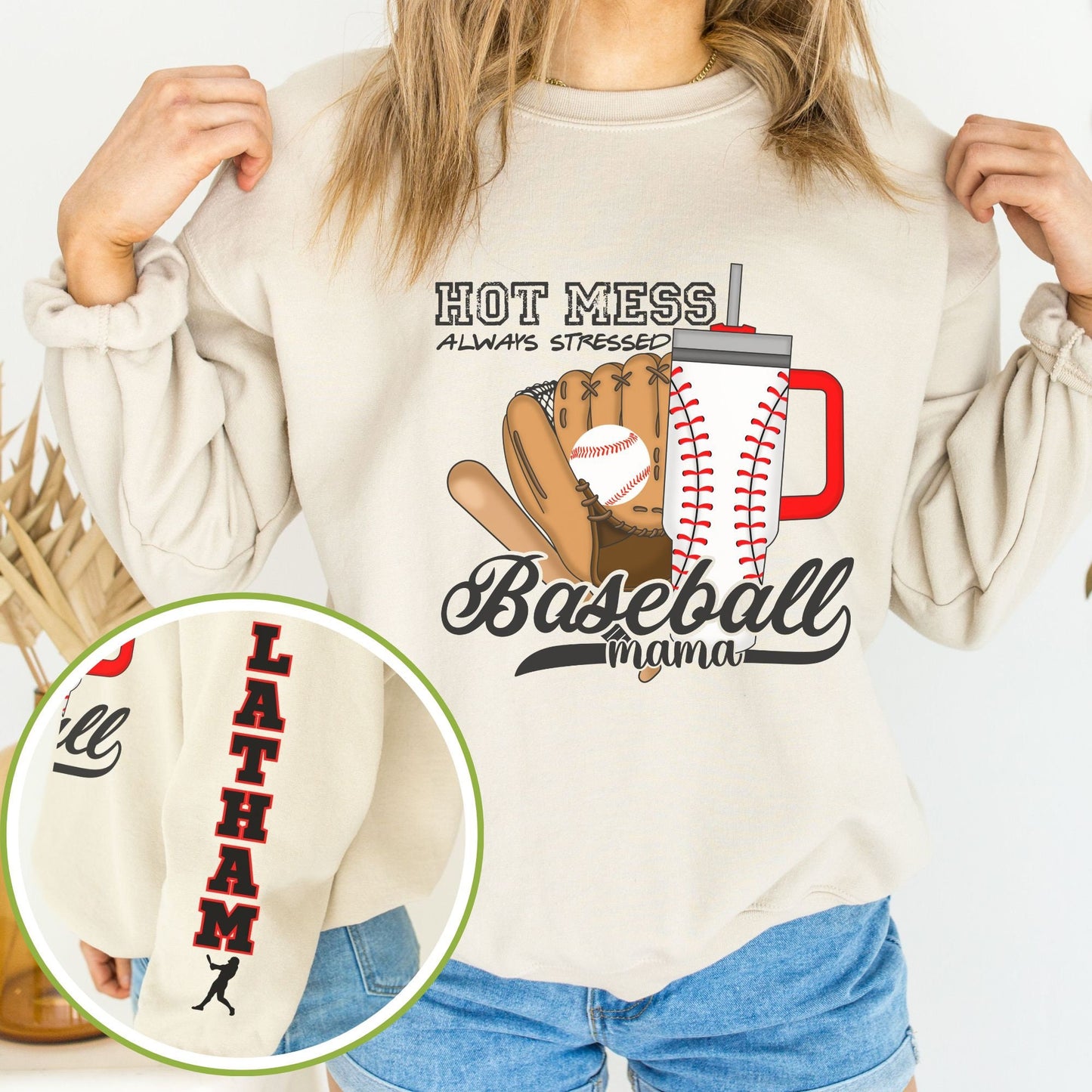 Custom Baseball Mama Hot Mess Always Stressed Sweatshirt