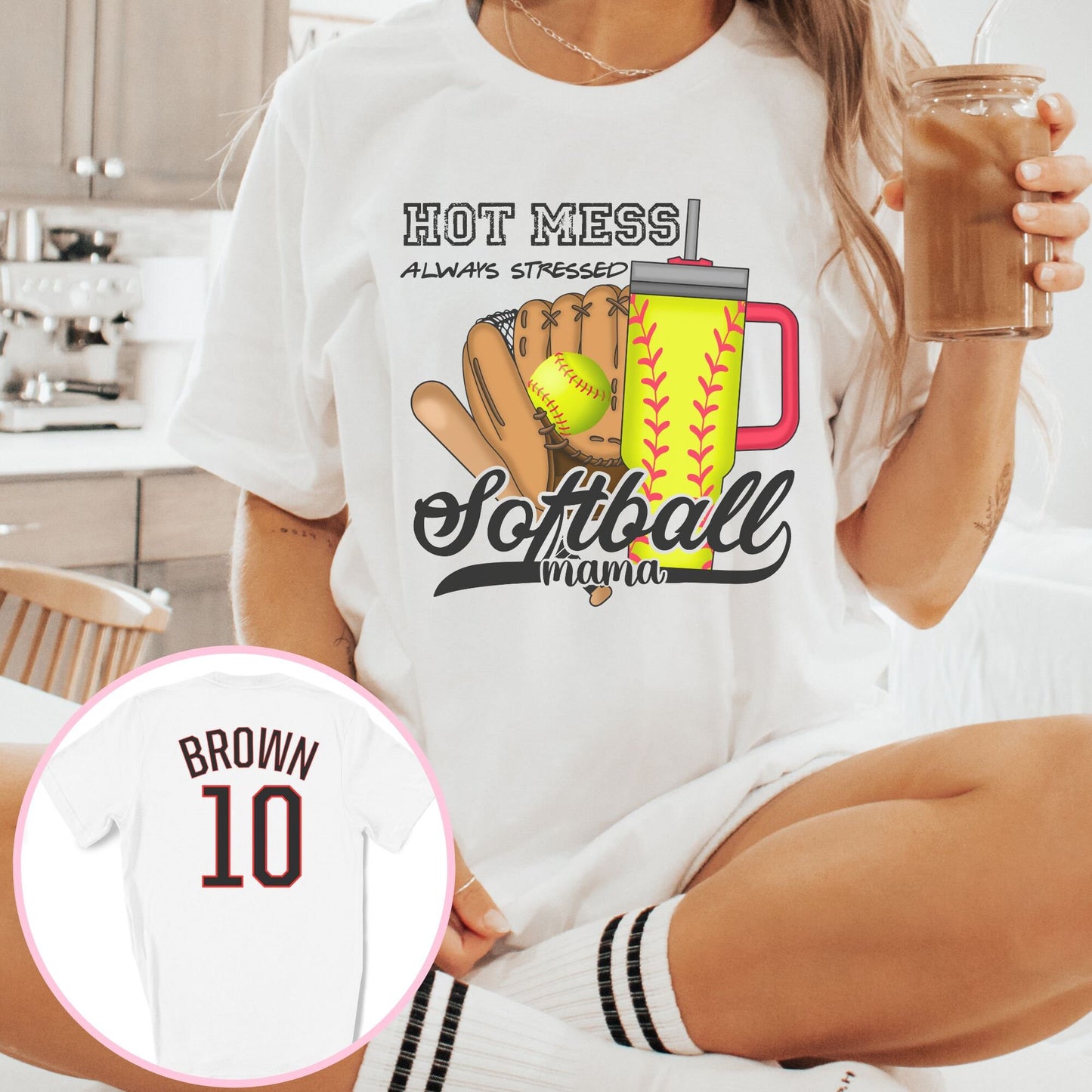 Personalized Softball Mama Hot Mess Always Stressed Shirt