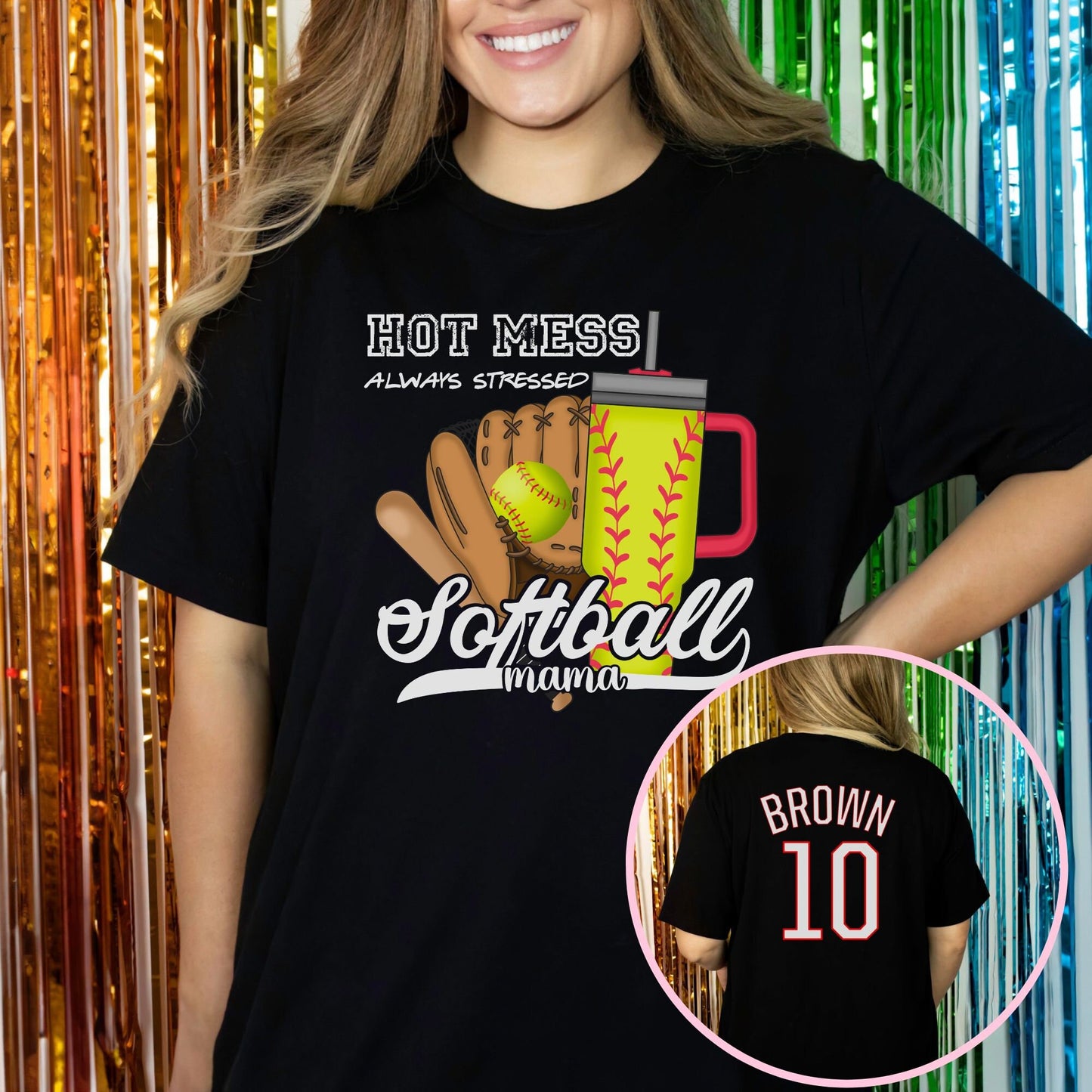 Personalized Softball Mama Hot Mess Always Stressed Shirt