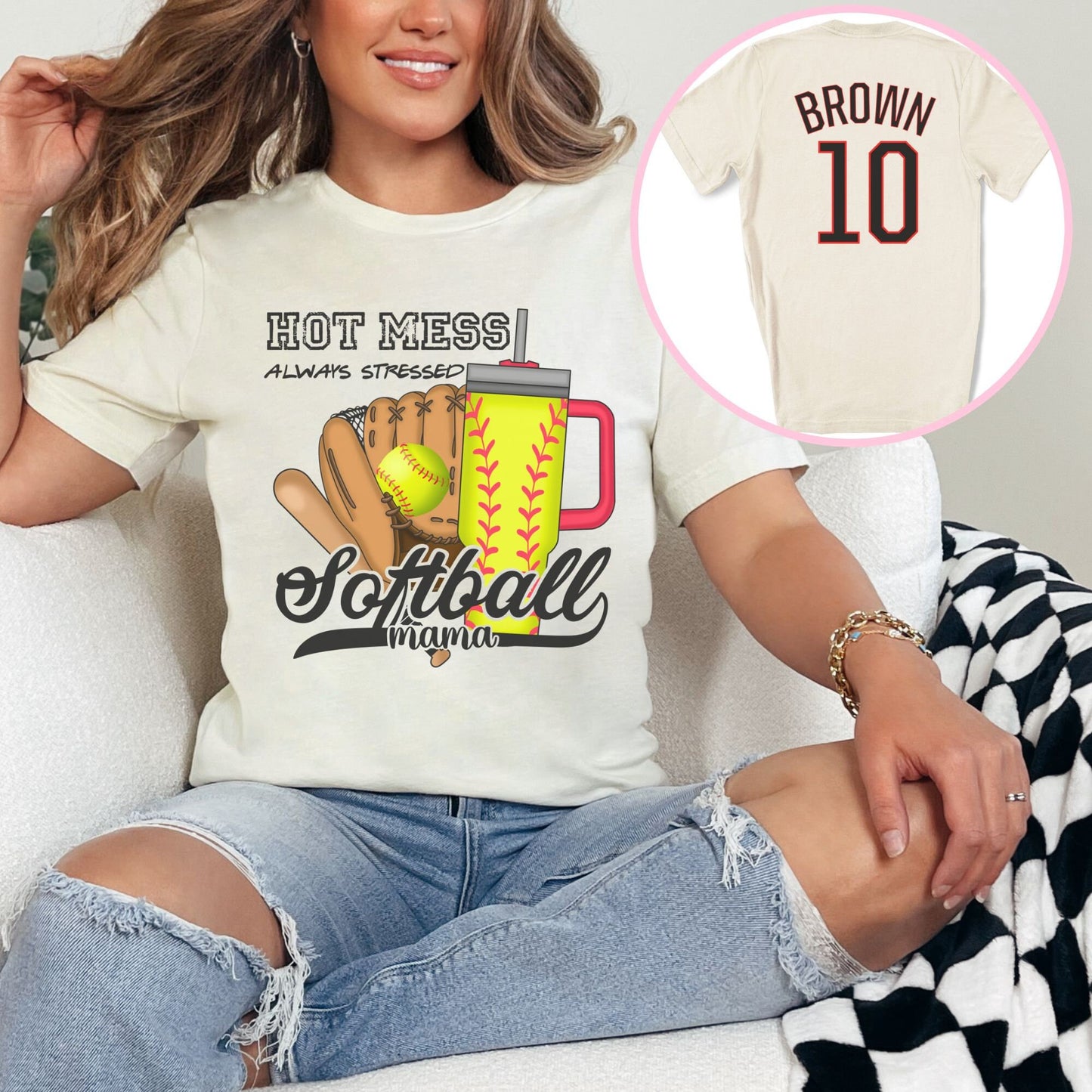 Personalized Softball Mama Hot Mess Always Stressed Shirt