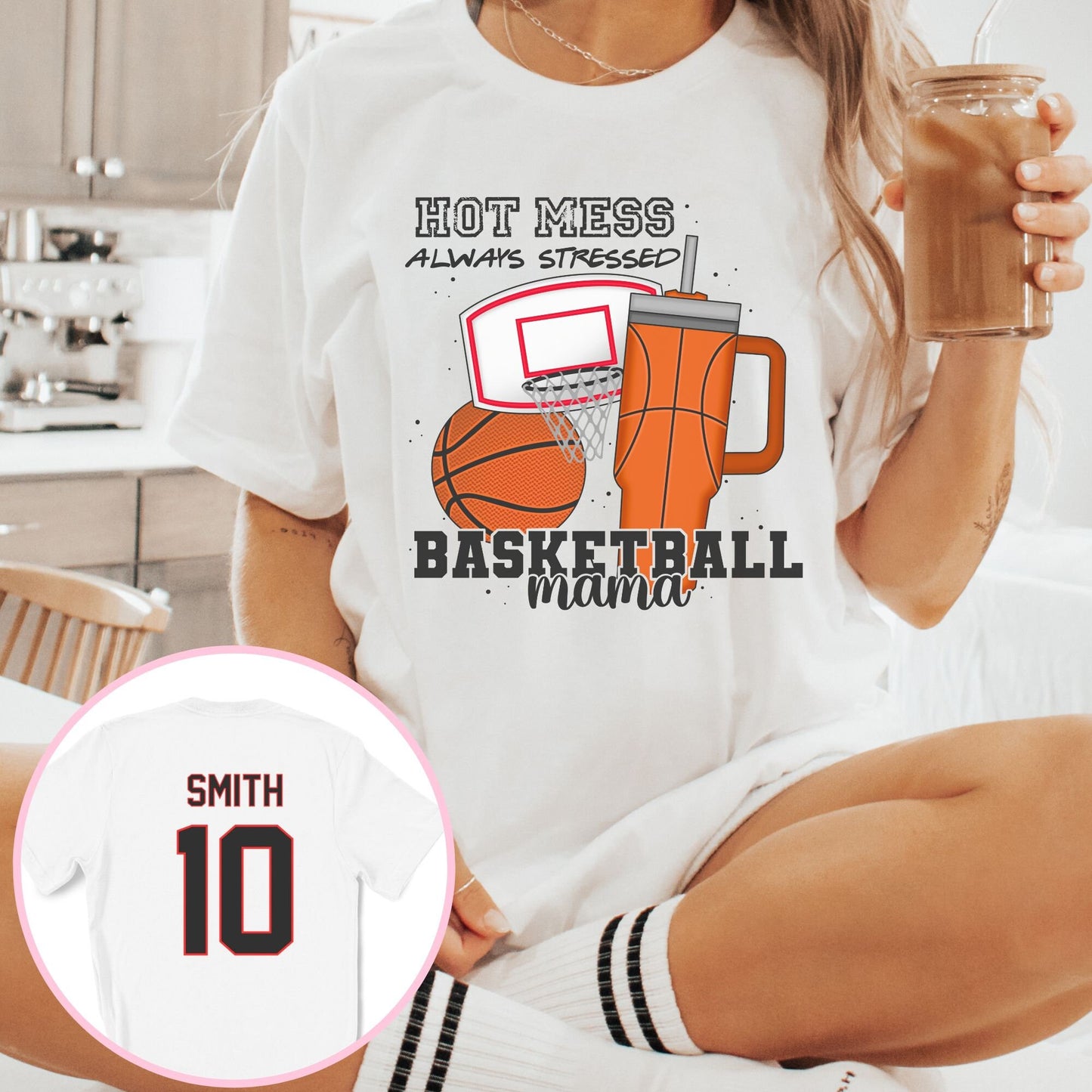 Personalized Basketball Mama Hot Mess Always Stressed Custom Sleeve Print Shirt