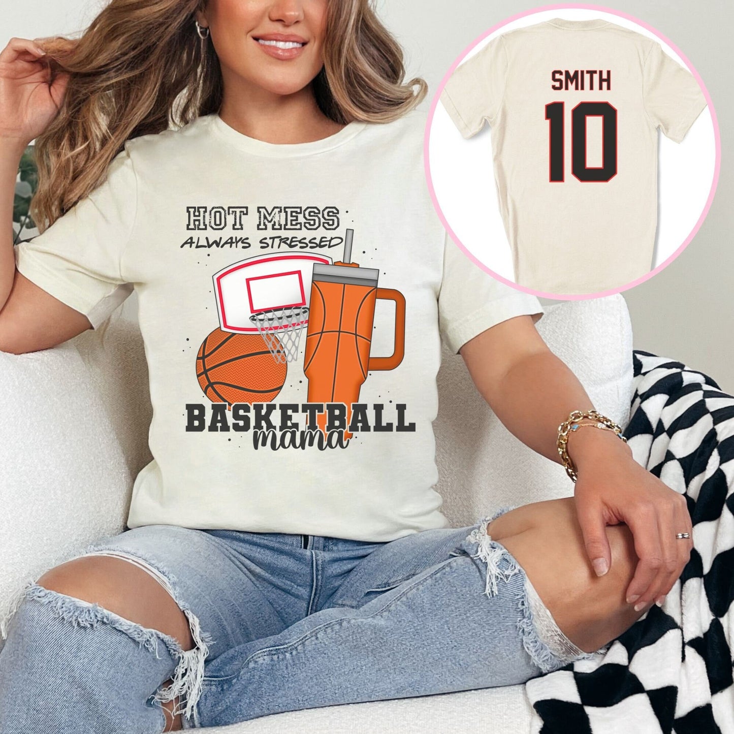 Personalized Basketball Mama Hot Mess Always Stressed Custom Sleeve Print Shirt