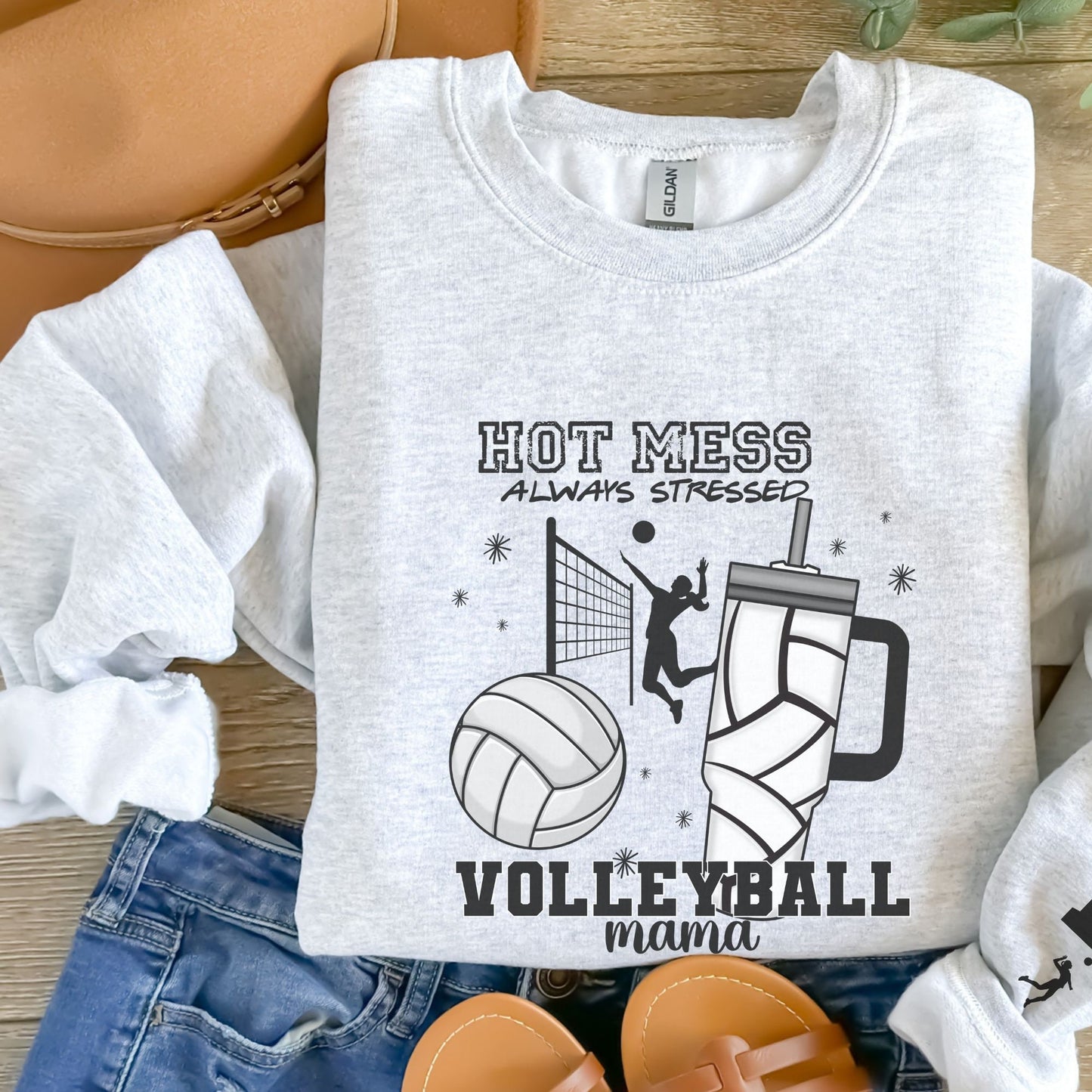 Custom Volleyball Mama Hot Mess Always Stressed Sweatshirt