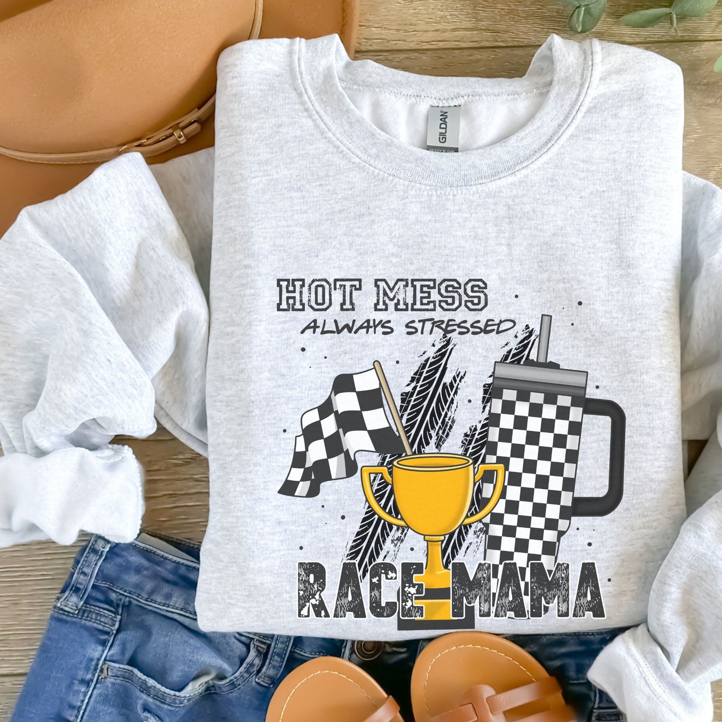 Personalized Racing Mama Hot Mess Always Stressed Sweatshirt