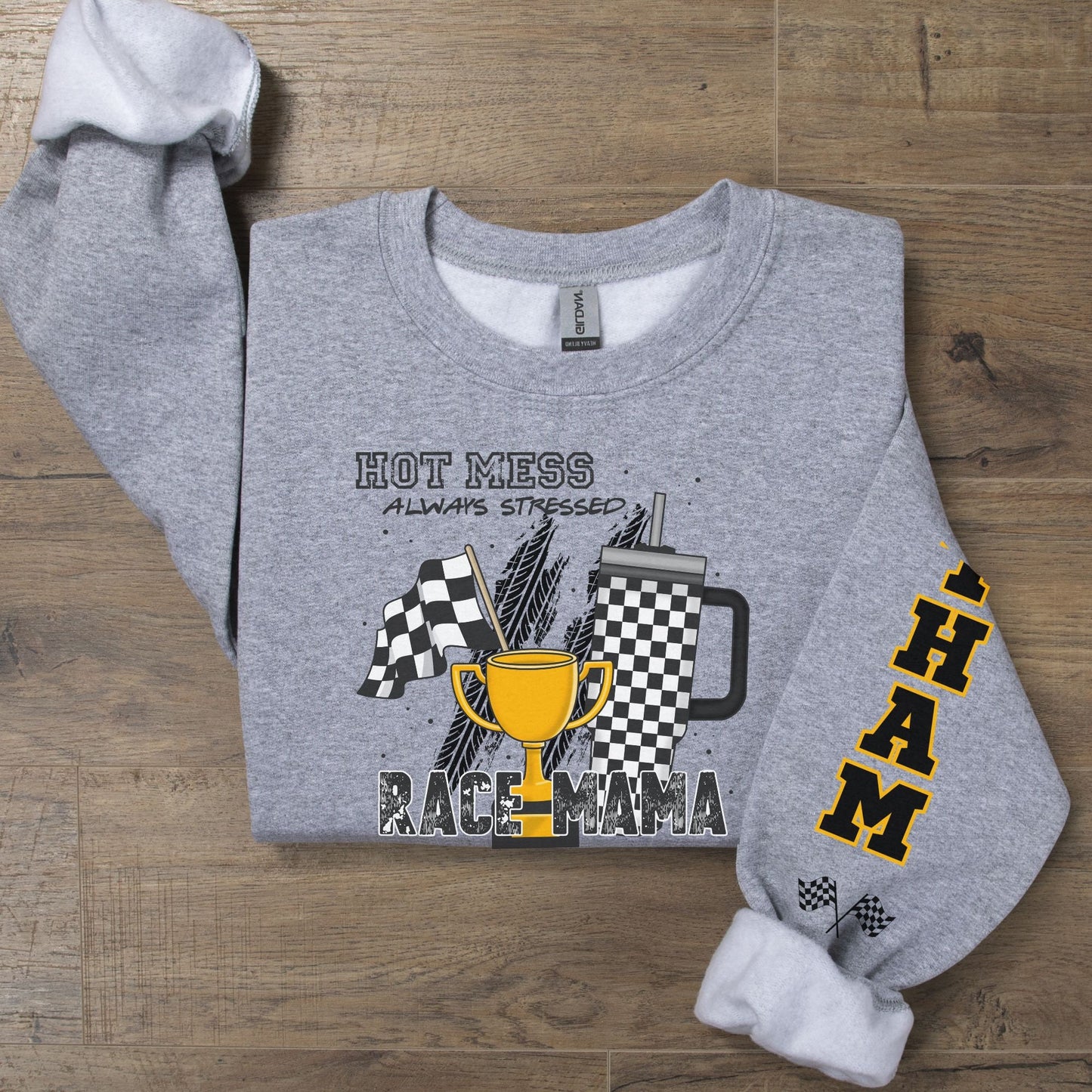 Personalized Racing Mama Hot Mess Always Stressed Sweatshirt