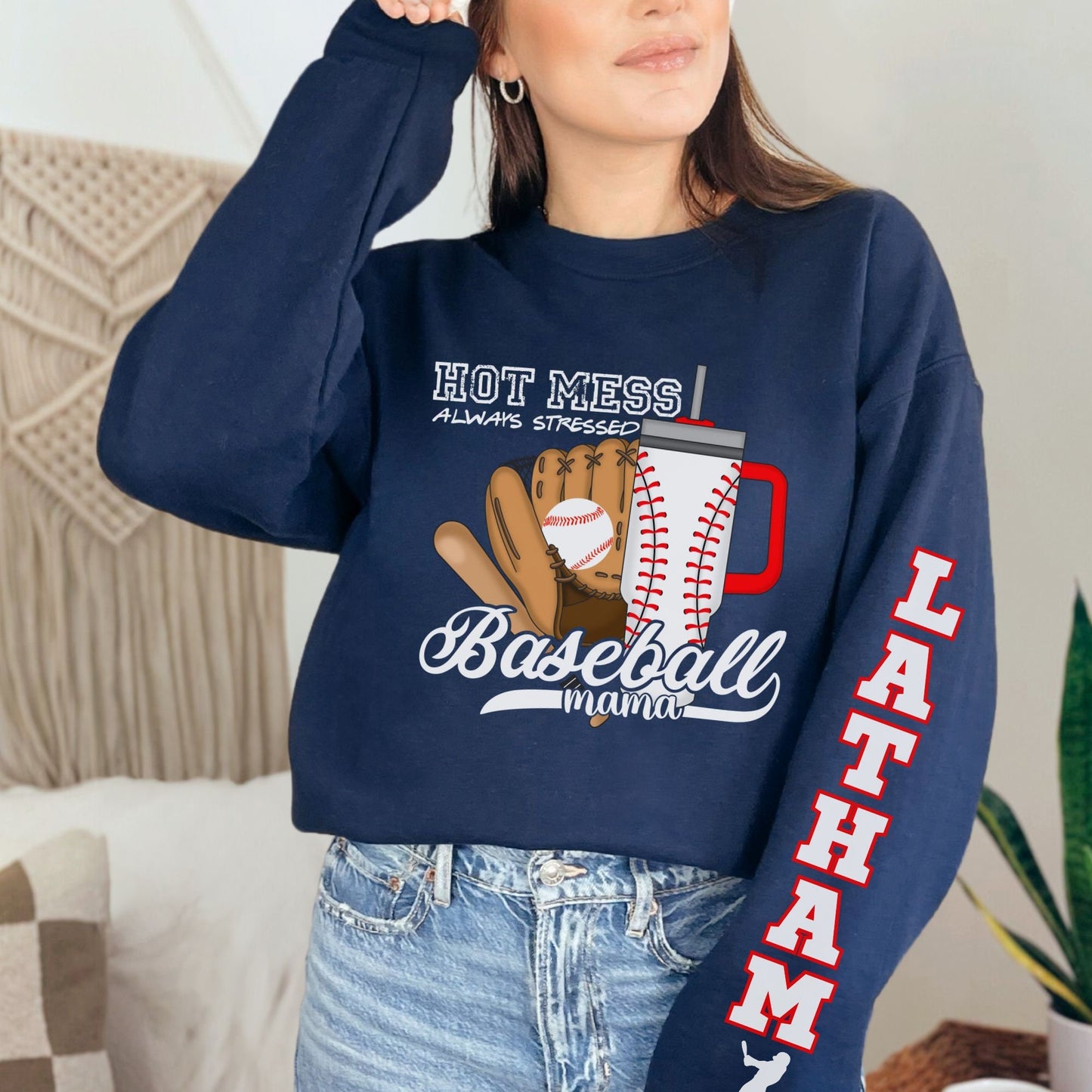 Custom Baseball Mama Hot Mess Always Stressed Sweatshirt