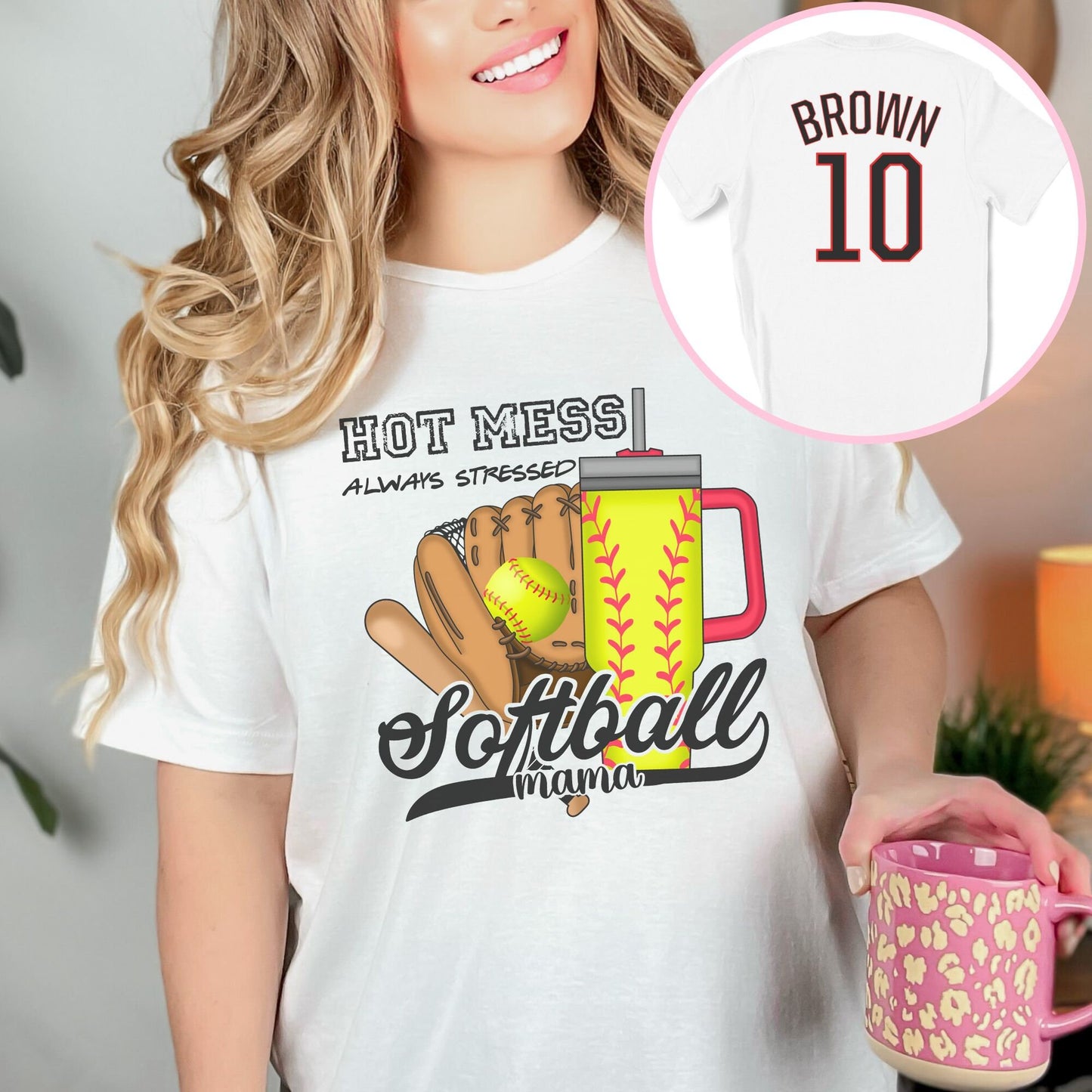 Personalized Softball Mama Hot Mess Always Stressed Shirt