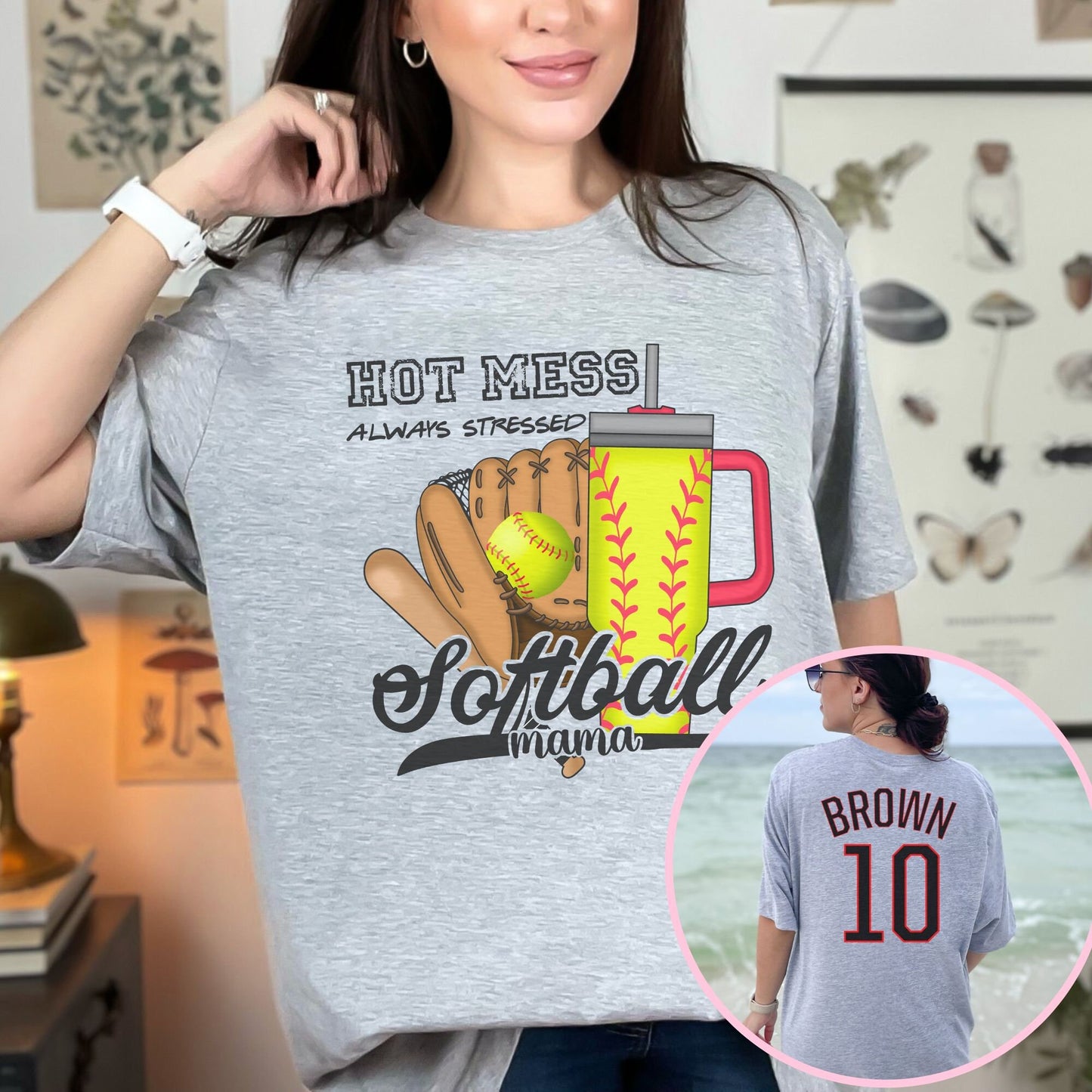 Personalized Softball Mama Hot Mess Always Stressed Shirt